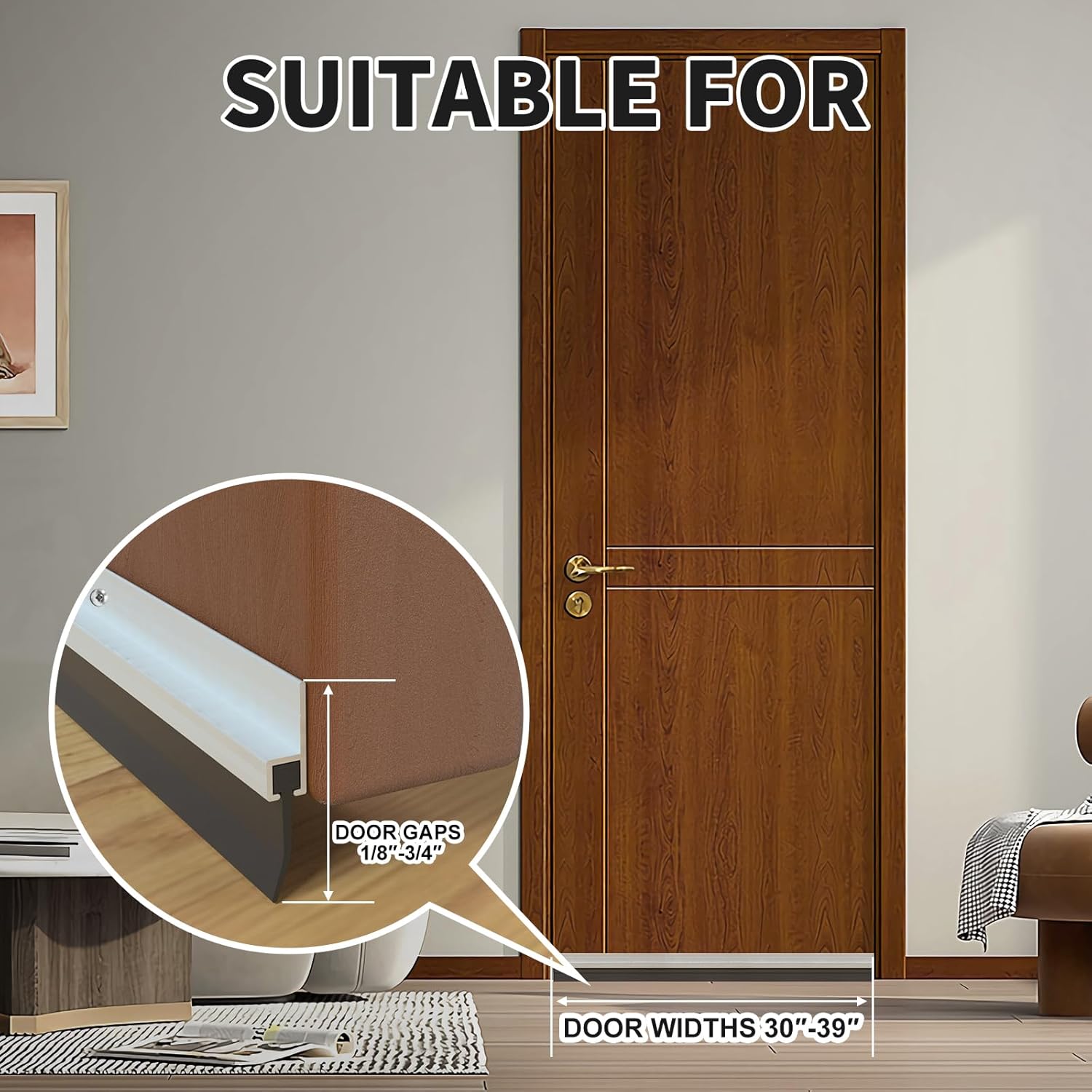 2 Pack Door Draft Stopper with Strong Adhesive Aluminum Seal