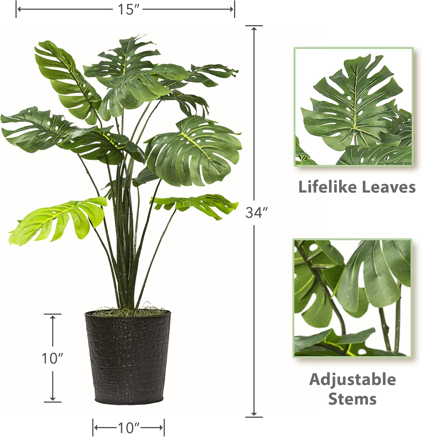 34 Inch Monstera Plant in Black Metal Pot