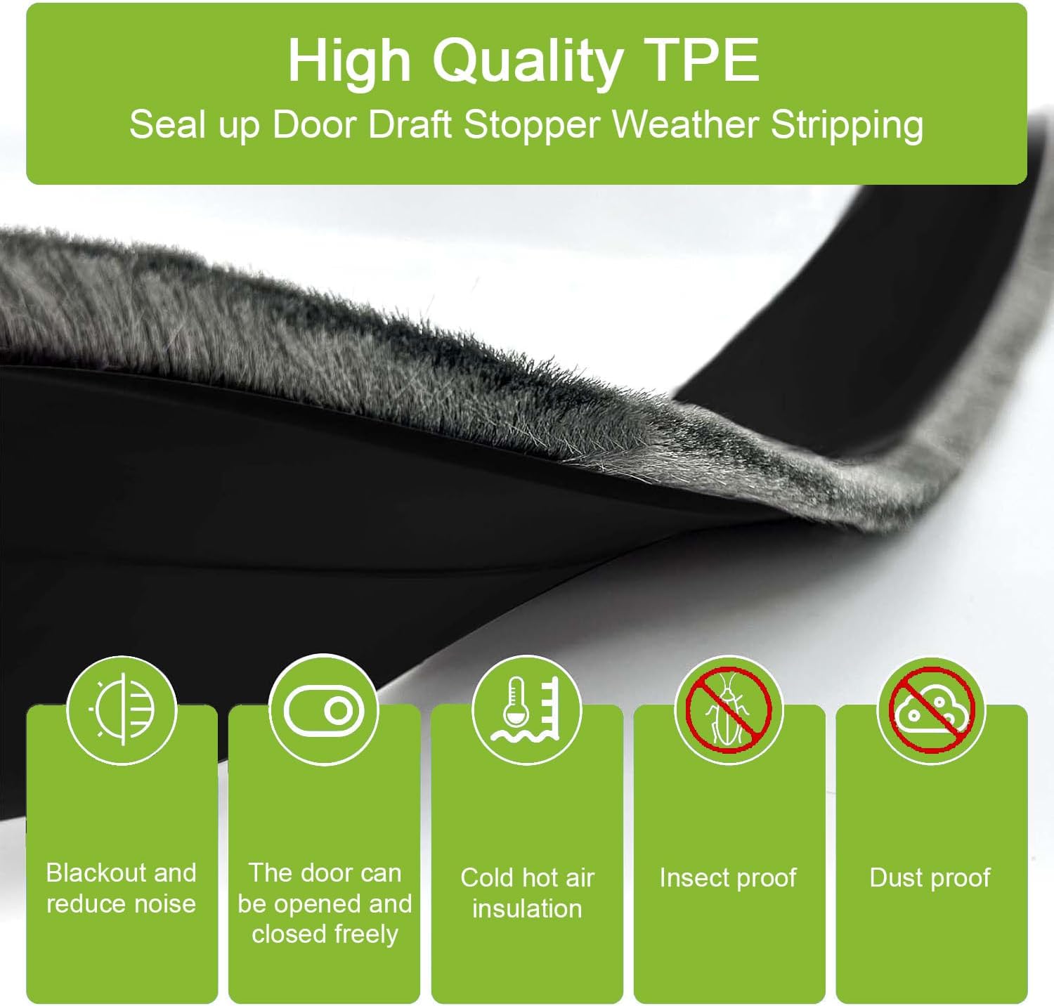 DINGLIAN 2 PCS Door Draft Stopper with Brush 2 W x 39 L Black