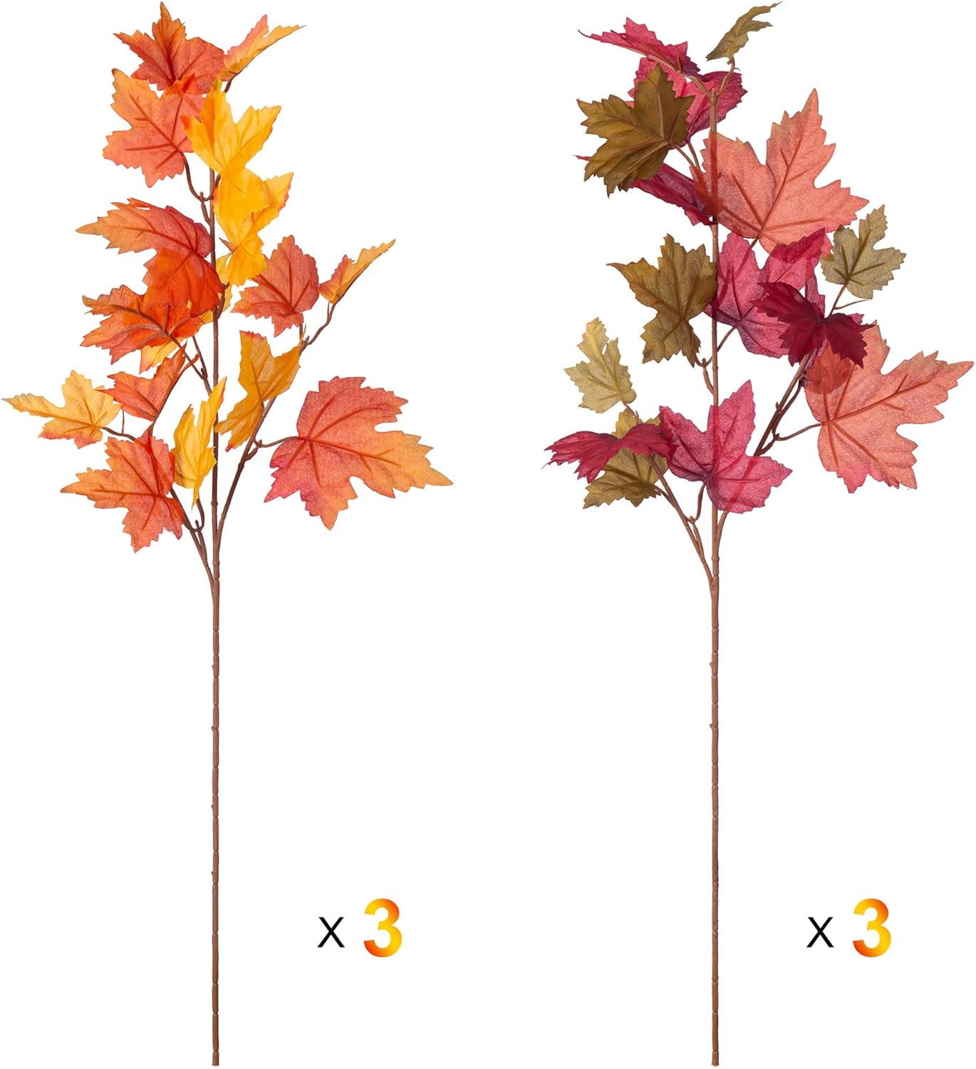 6 Pcs Artificial Maple Leaves Stems for Fall Decor