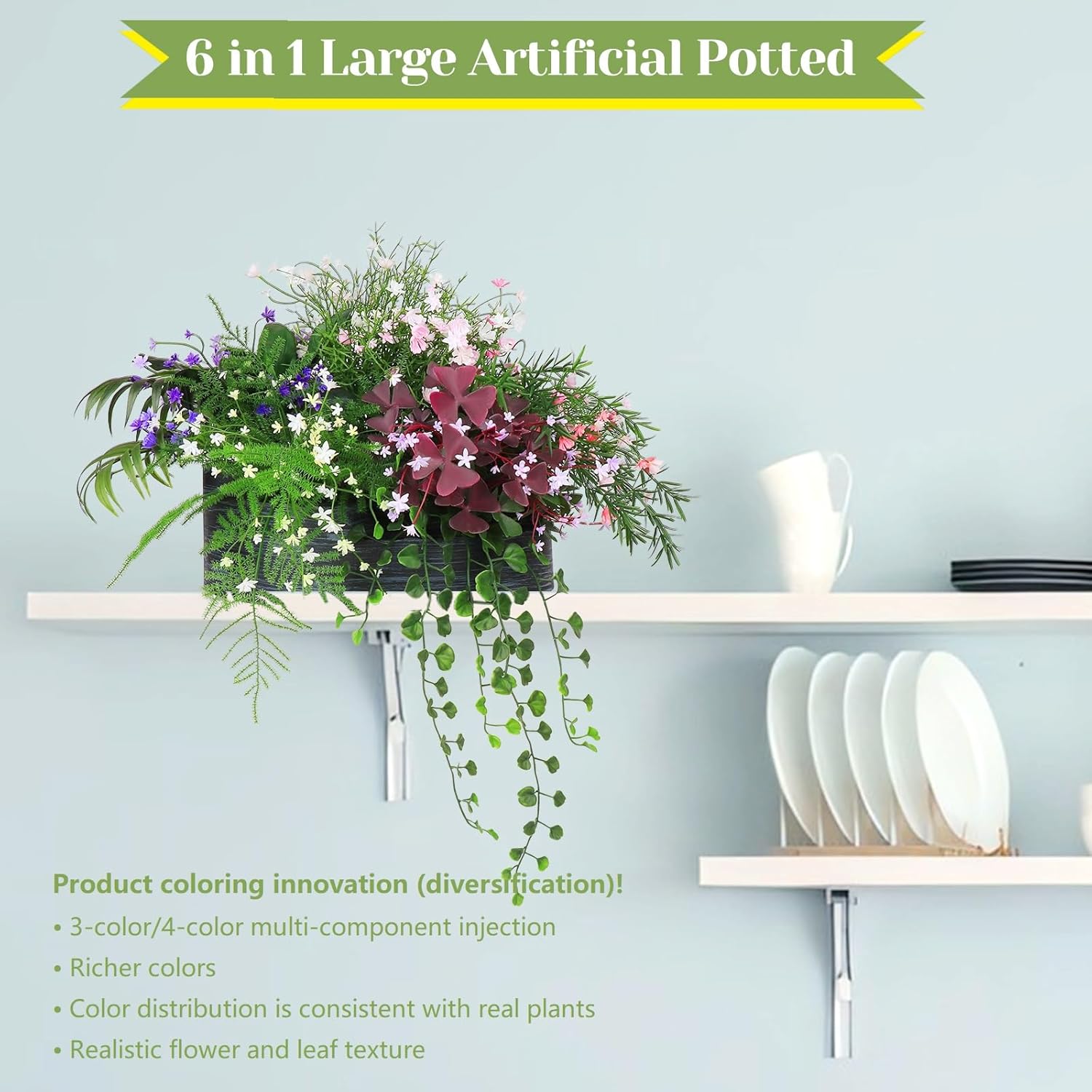 6 in 1 Artificial Plants Flowers Set for Home Office Decor