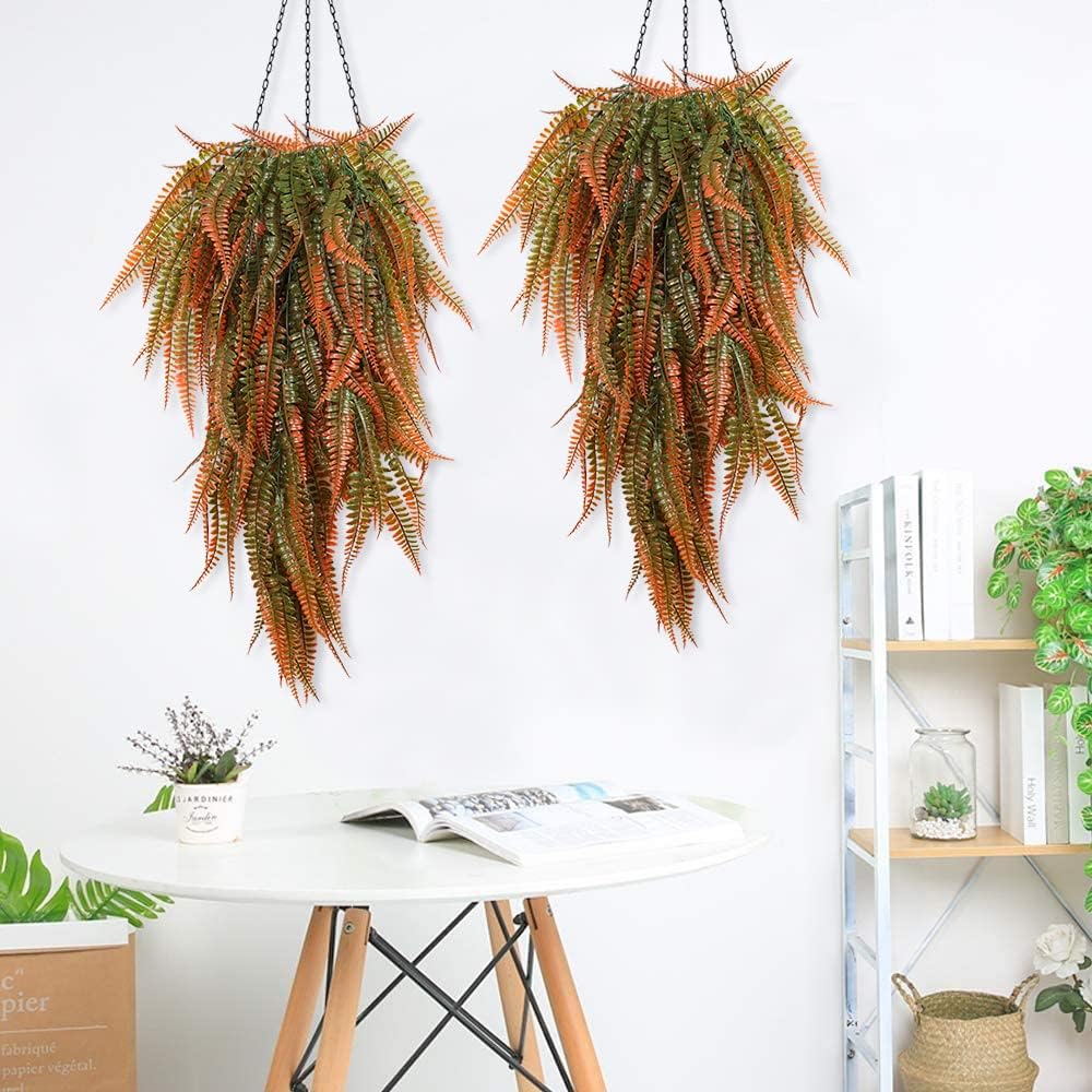 RECUTMS 4Pcs Fake Boston Fern Hanging Plants