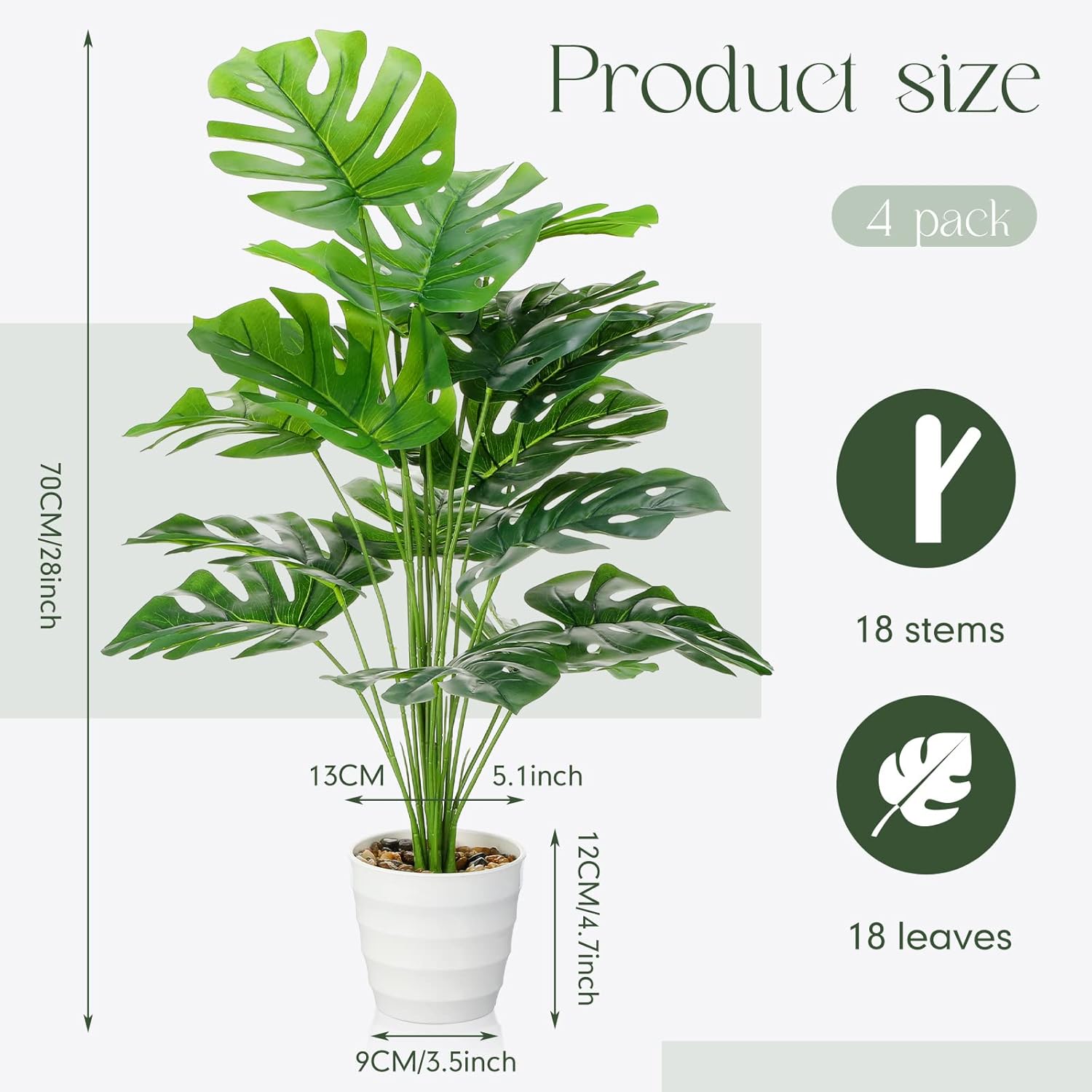 4 Pack 28 Inch Artificial Monstera Plants with Pots