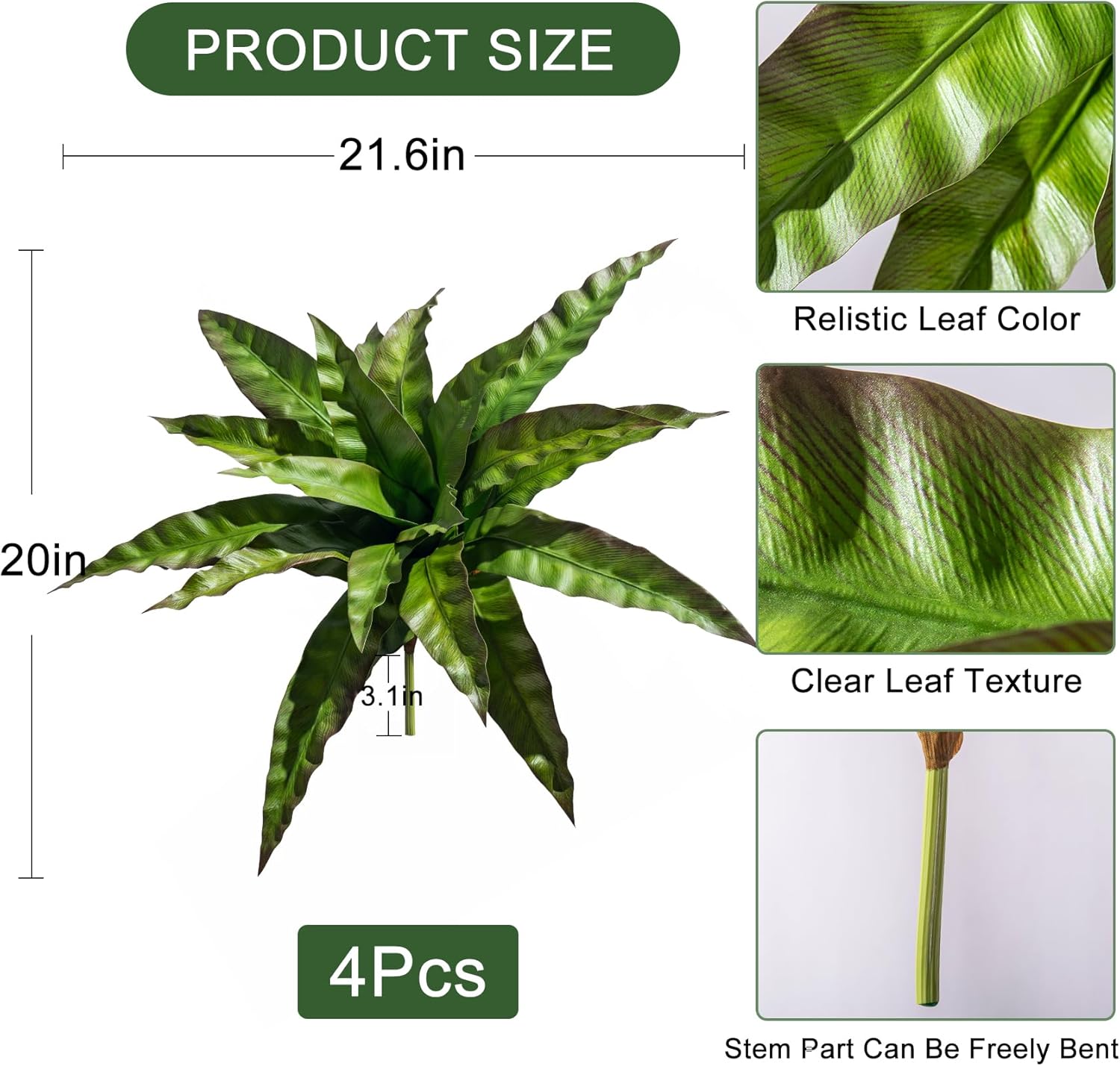 4 Pcs Artificial Greenery Stems Realistic Fake Bird Nest Fern for Home Office Decor