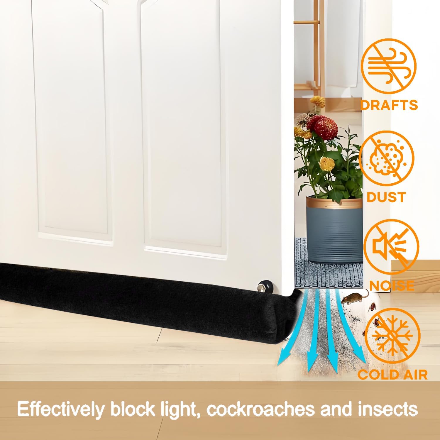 Door Draft Stopper 36 Inch Adjustable Under Door Seal Blocker Black