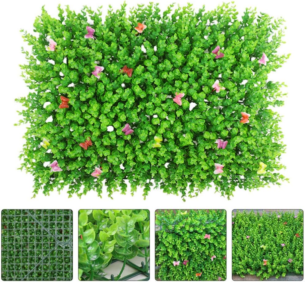 VOSAREA Artificial Boxwood Panels with Butterfly Grass Topiary Hedge Wall Decor