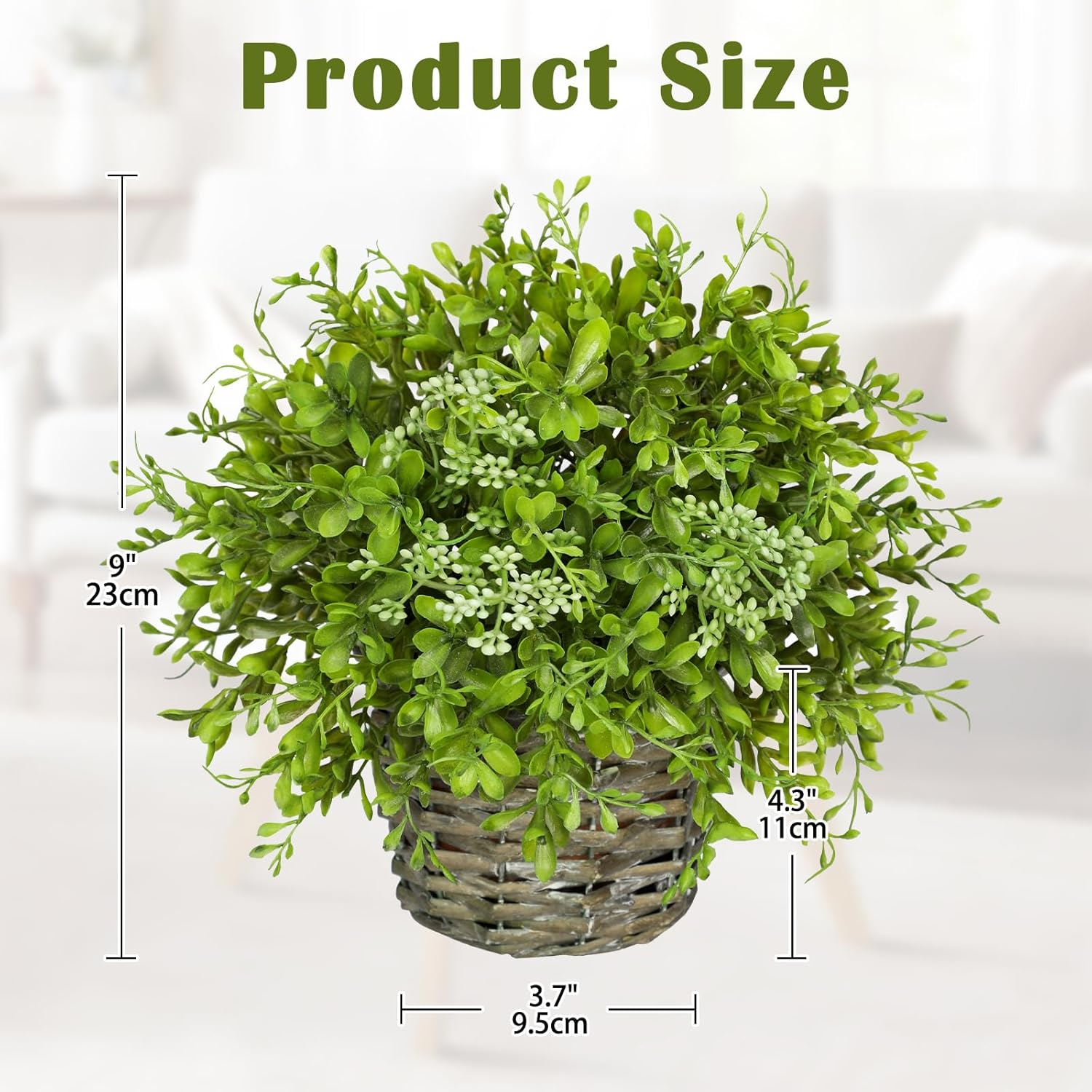 Hollyone Artificial Boxwood Plant in Woven Pot 9 Inch
