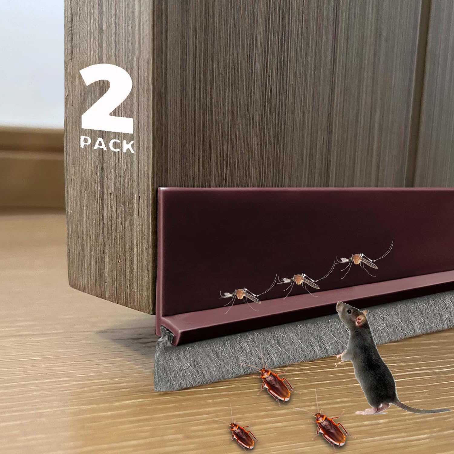 2 pcs Door Sweep Brush Draft Stopper for Bottom Under Door Bug and Dust Blocker 2 W x 39 L Brown