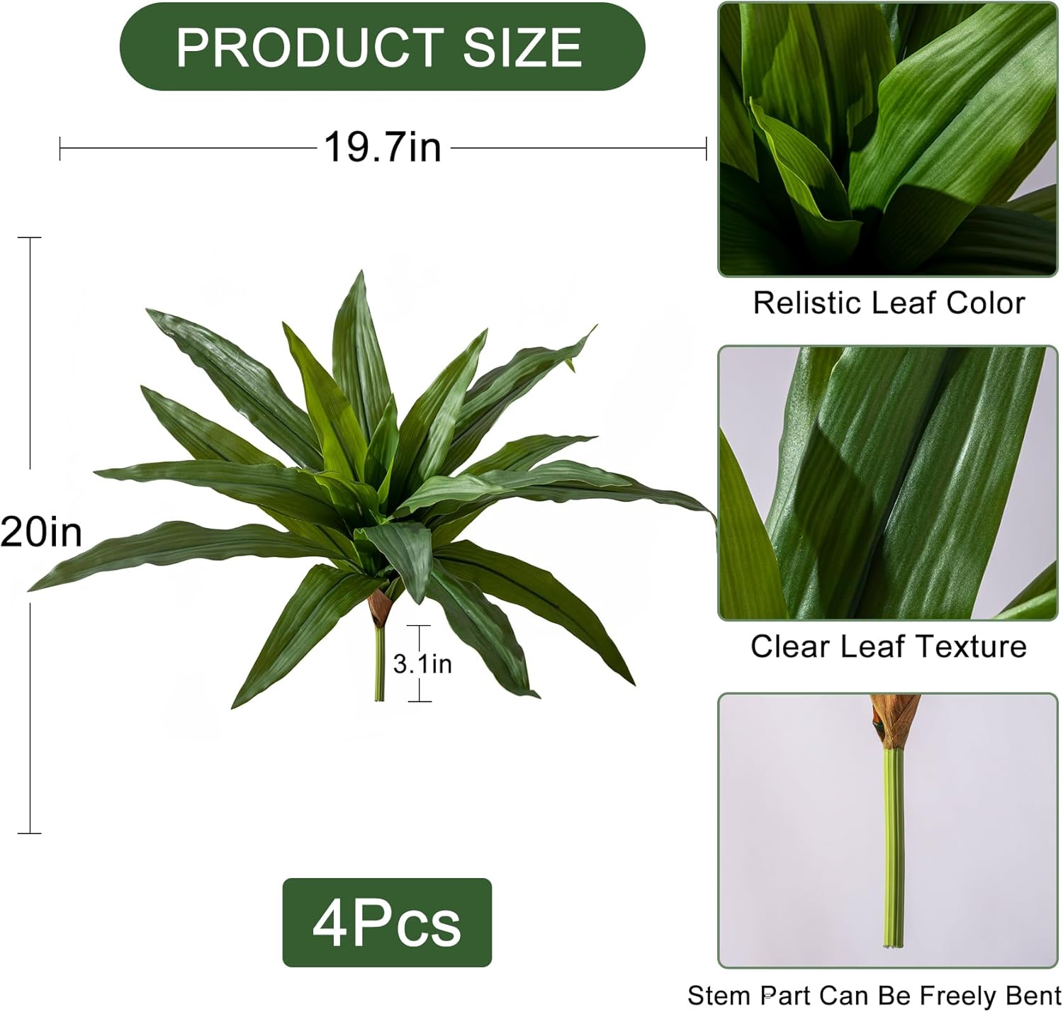 4 Pcs Artificial Dracaena Greenery Stems for Home Decor