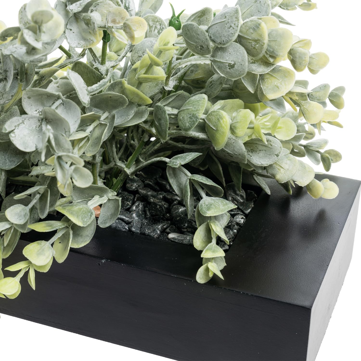 MyGift Artificial Eucalyptus Plant in Black Wood Planter