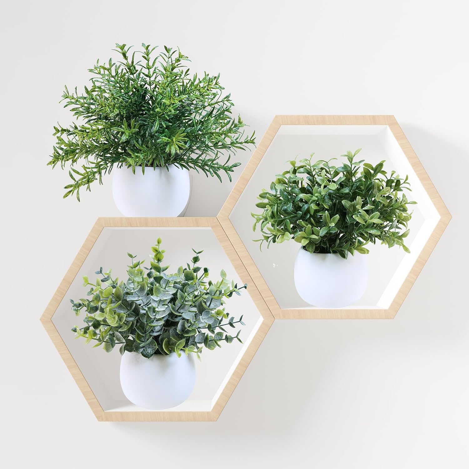 Winlyn Set of 3 Small Artificial Plants in White Concrete Pots