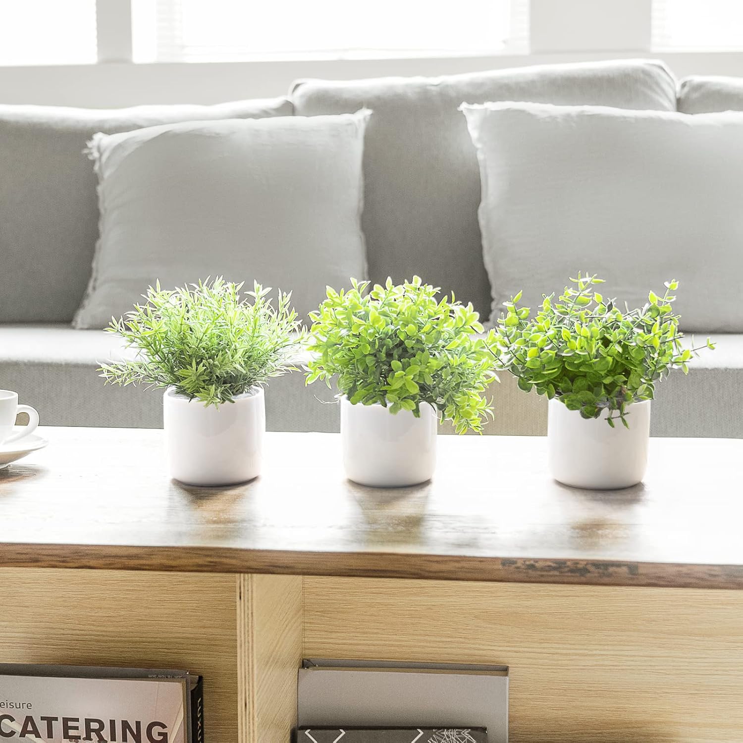 Mkono 3 Pack Fake Potted Plants in Ceramic Pots for Home Decor