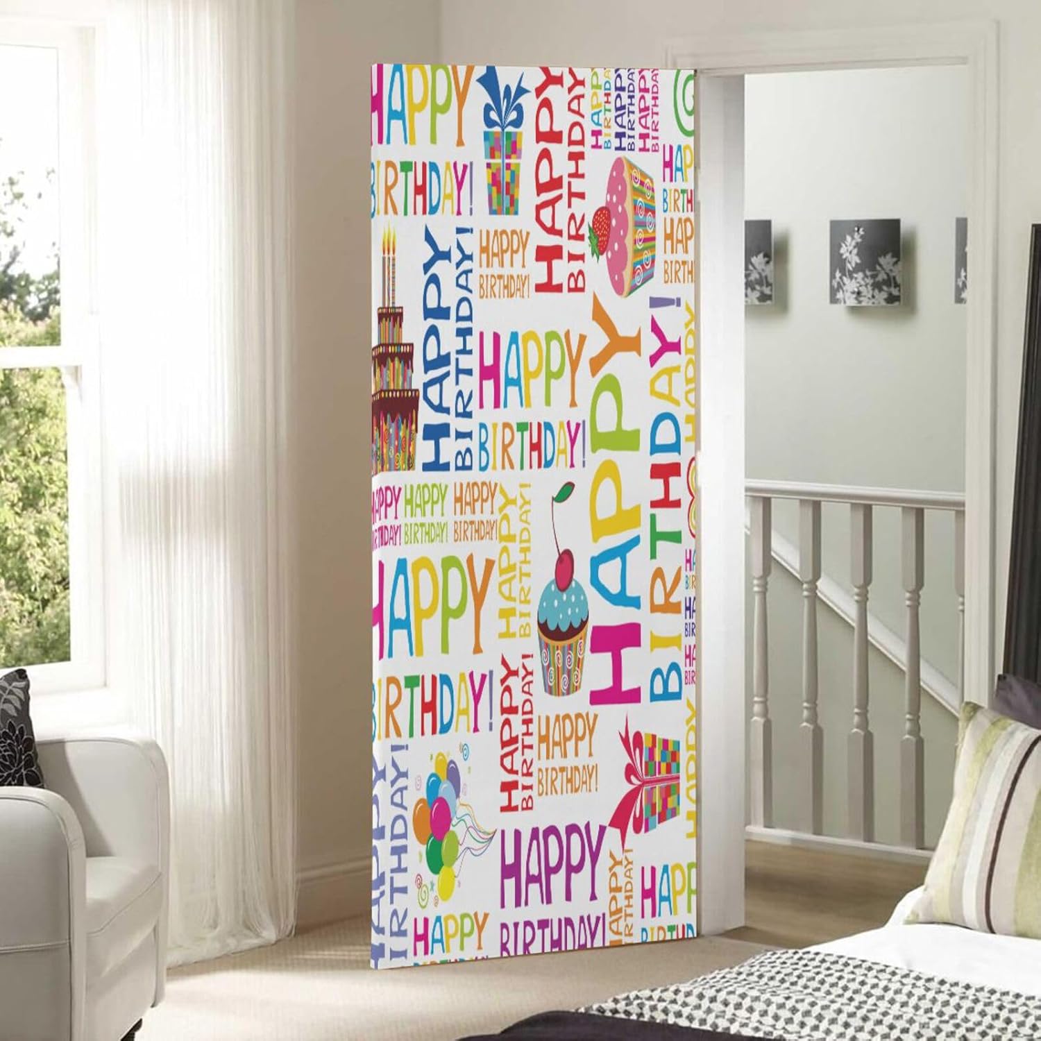 Susiyo Happy Birthday Halloween Door Cover 32x79 in Stretch Fabric Door Decoration