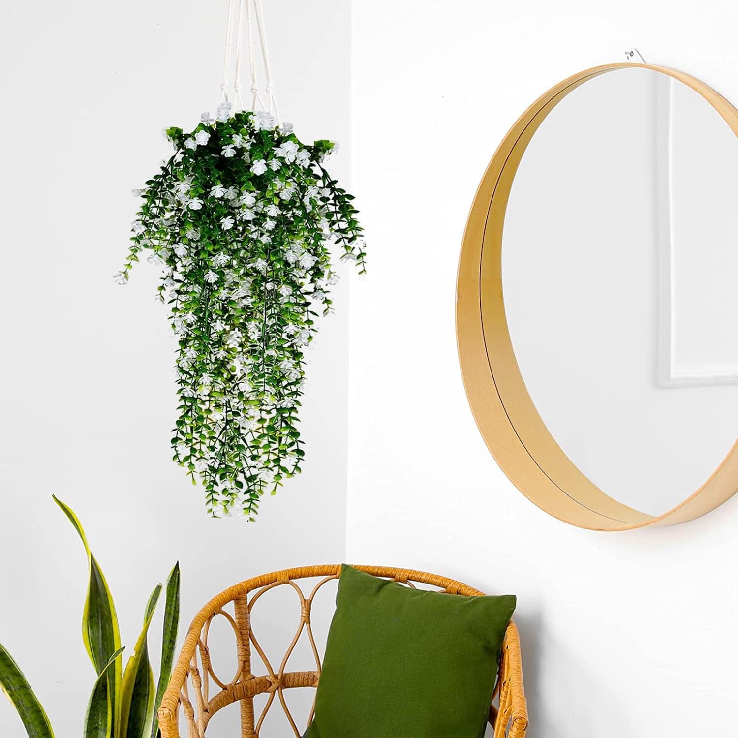 Toprooms 4 Pack Artificial Hanging Plants White Faux Ferns Ivy Vines for Home Office Decor