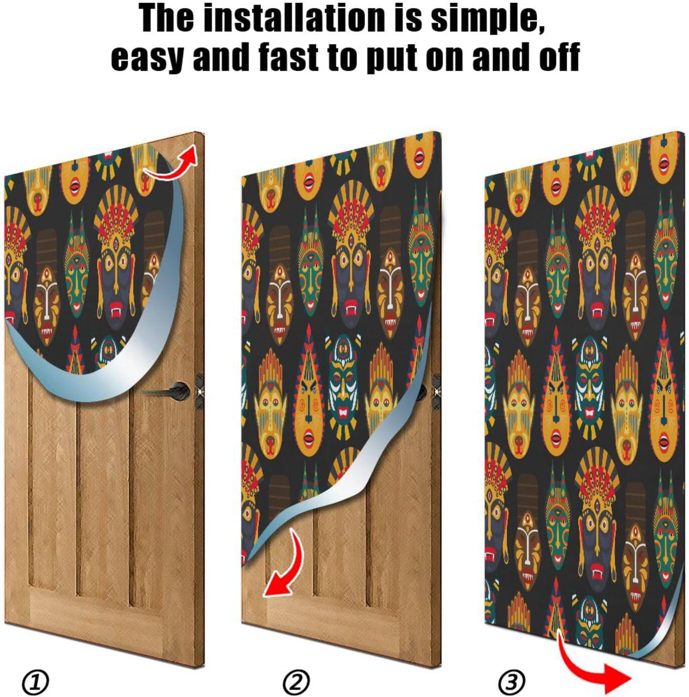 Susiyo Ethnic Masks Halloween Door Cover Stretch Fabric Door Decoration for Home Party