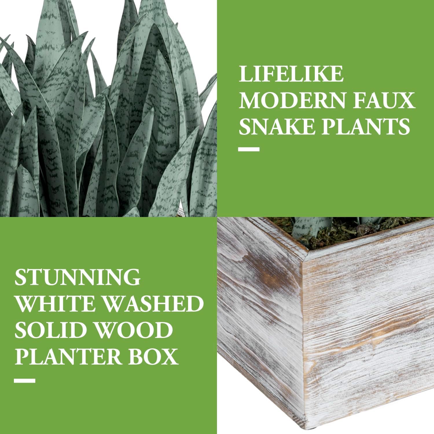 MyGift 15-Inch Artificial Snake Plant Centerpiece in White Wood Planter