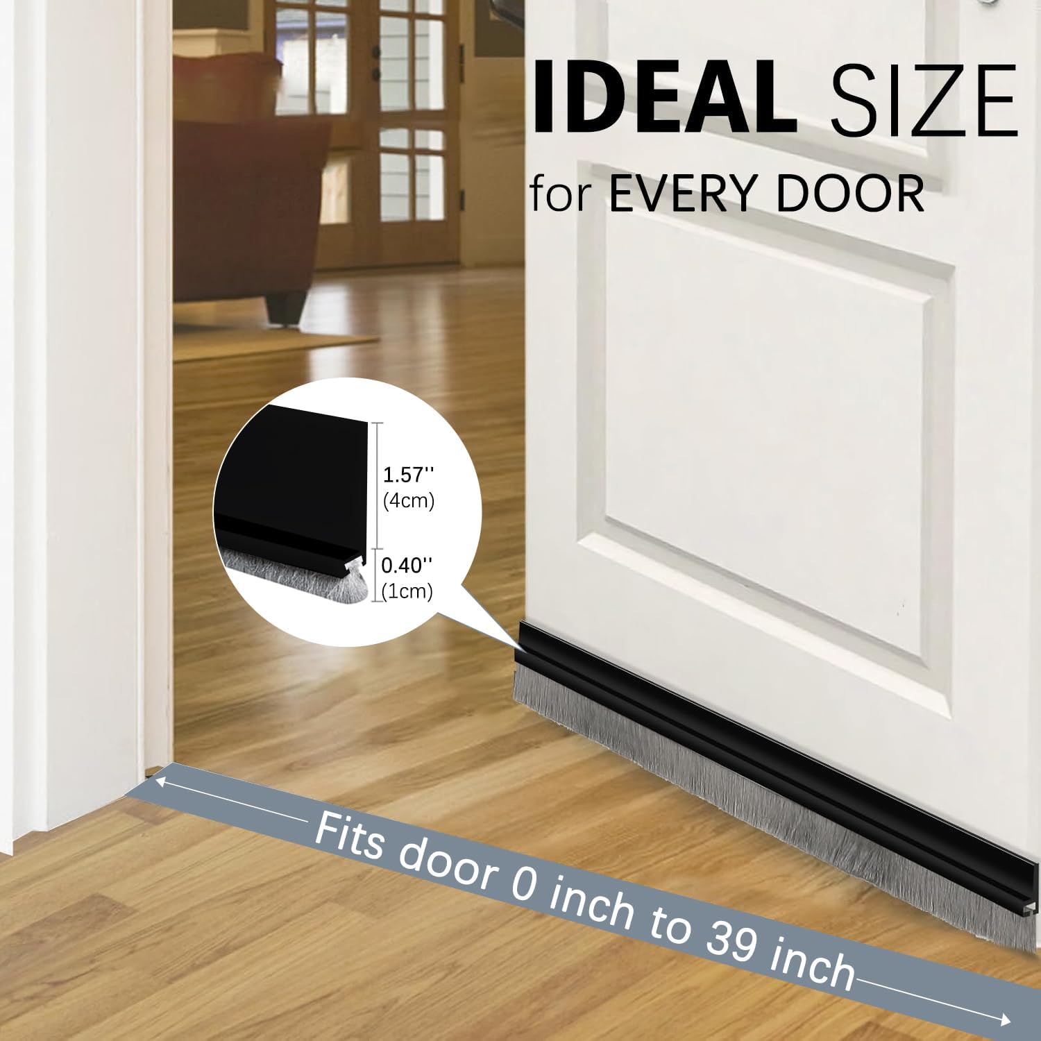 WUMUTI 2 Pack Black Under Door Draft Stoppers with Brush
