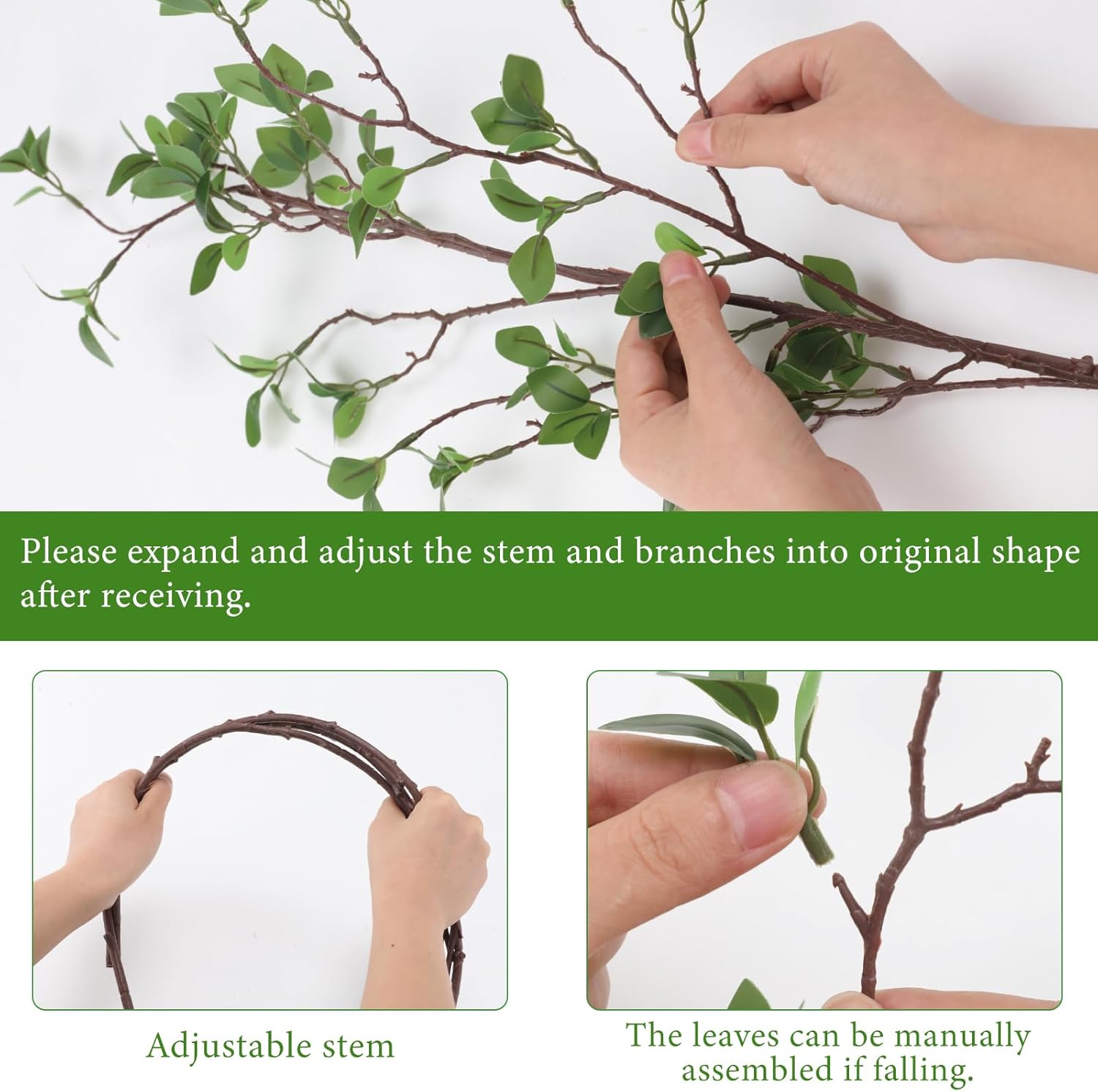 Floweroyal 3pcs Artificial Greenery Stems Faux Ficus Branches for Vase Filler