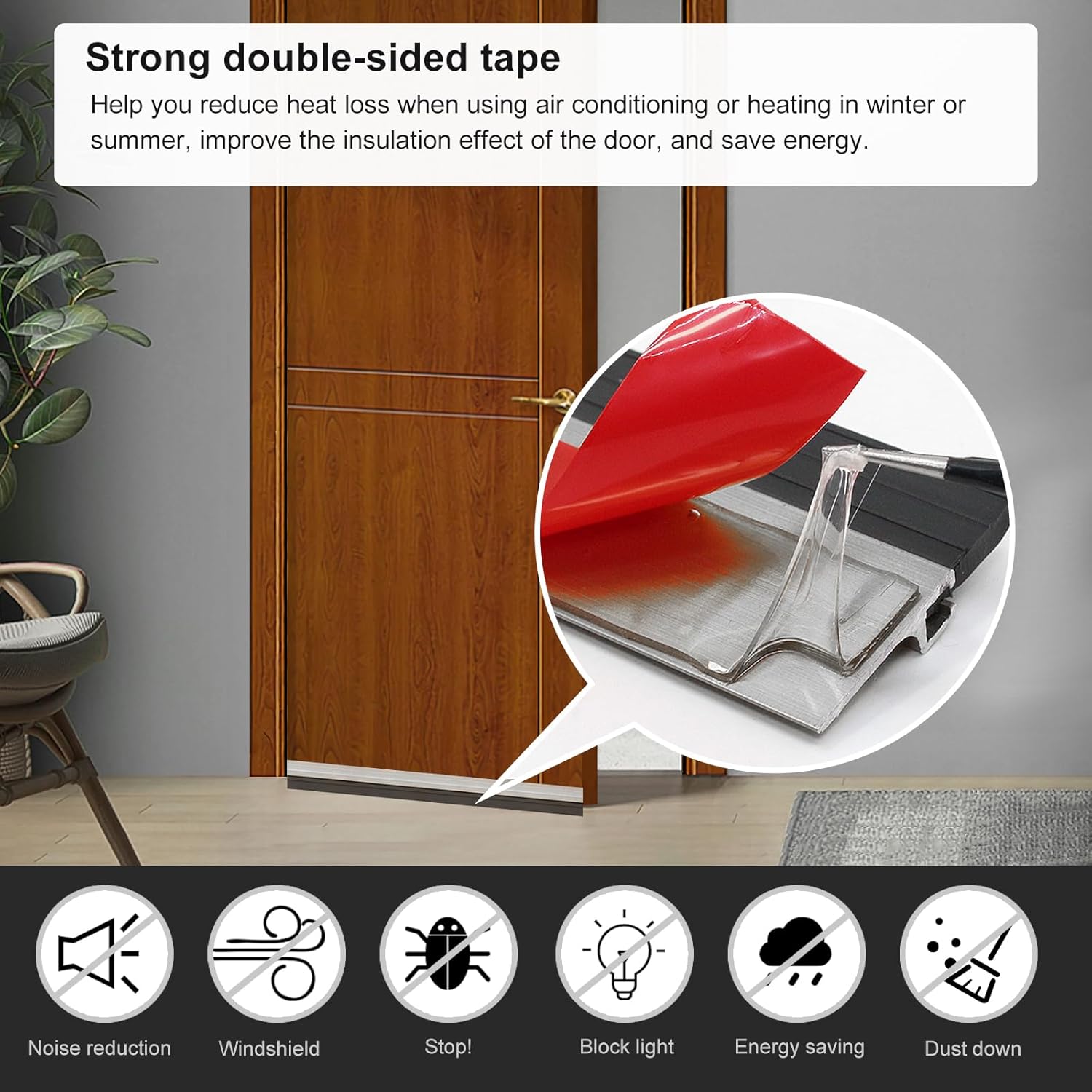 2 Pack Door Draft Stopper with Strong Adhesive Aluminum Seal