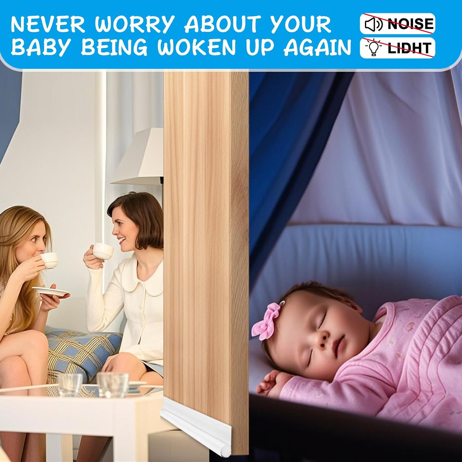 Adjustable Door Draft Stopper 36 Inch White Noise Blocker and Bottom Seal Strip