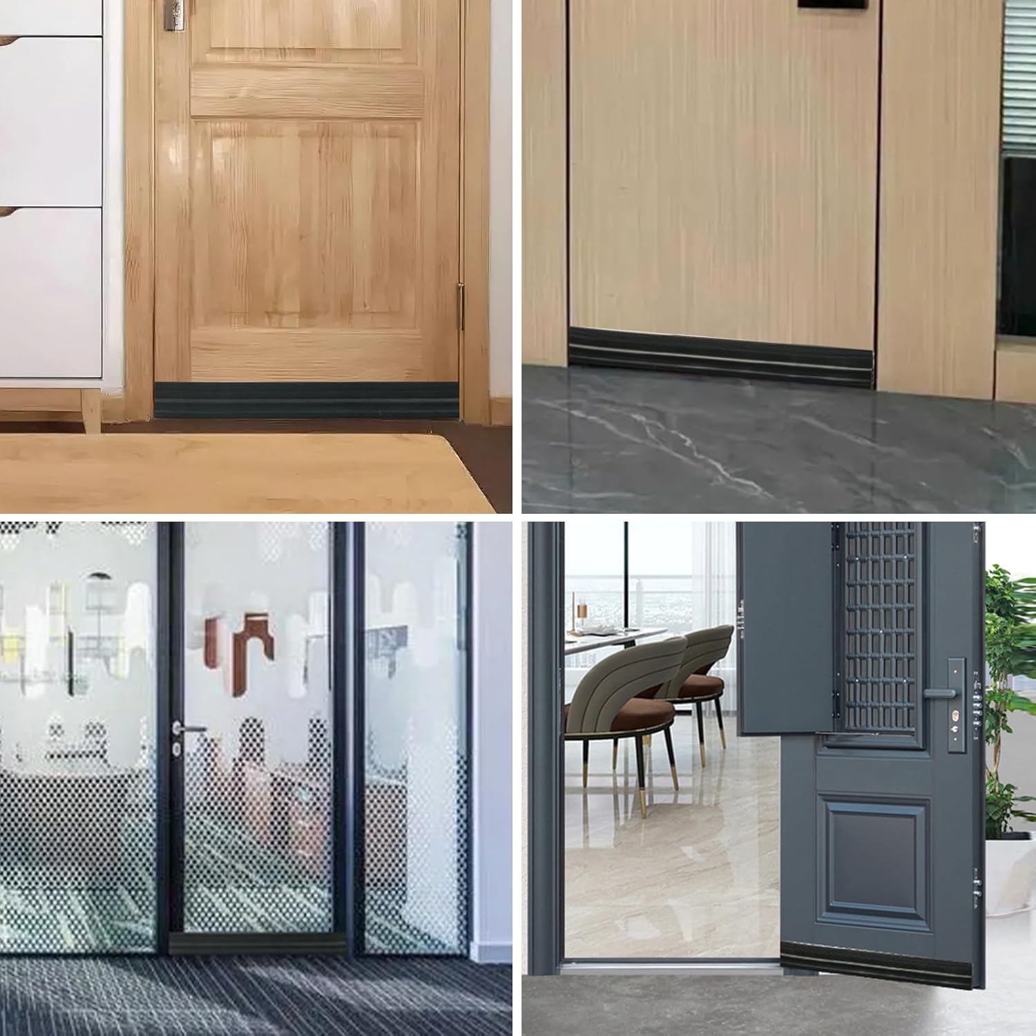 VZZNN 2 Pack Door Draft Stopper with Adhesive Black 78 L
