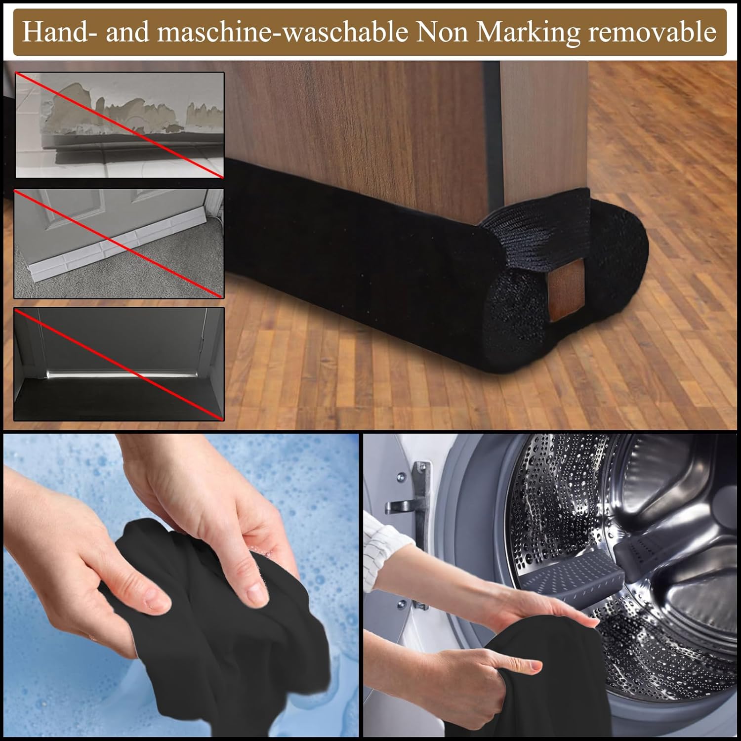 JUJIBL Under Door Draft Stopper 32 Inch No Adhesive SoundProof Black