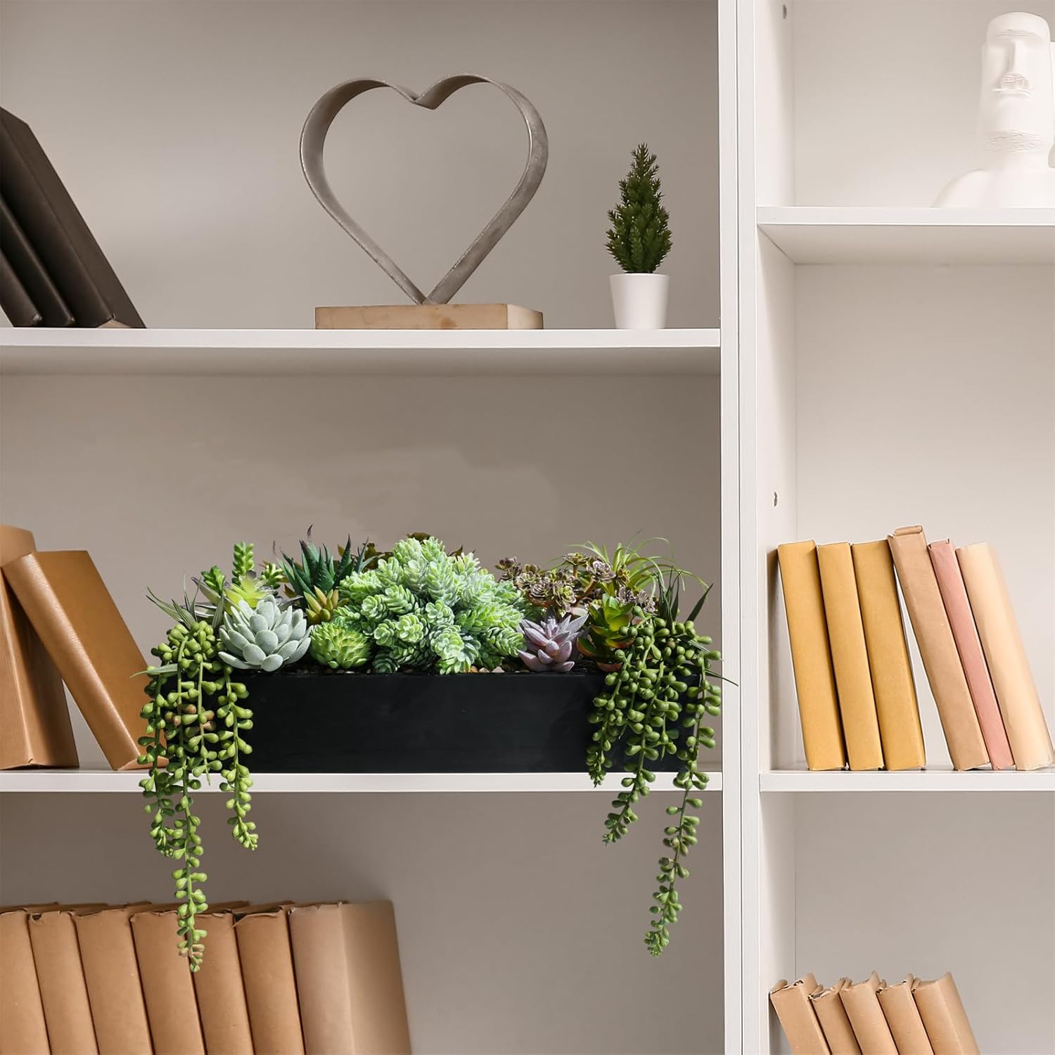 Winlyn 15 Inch Artificial Succulent Arrangement in Rustic Black Wooden Planter