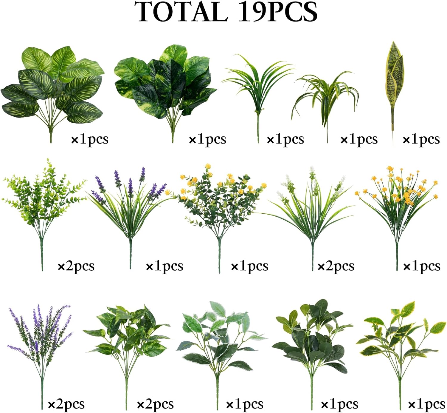 GTIDEA 19 Piece UV Resistant Artificial Plants Outdoor Decor Set