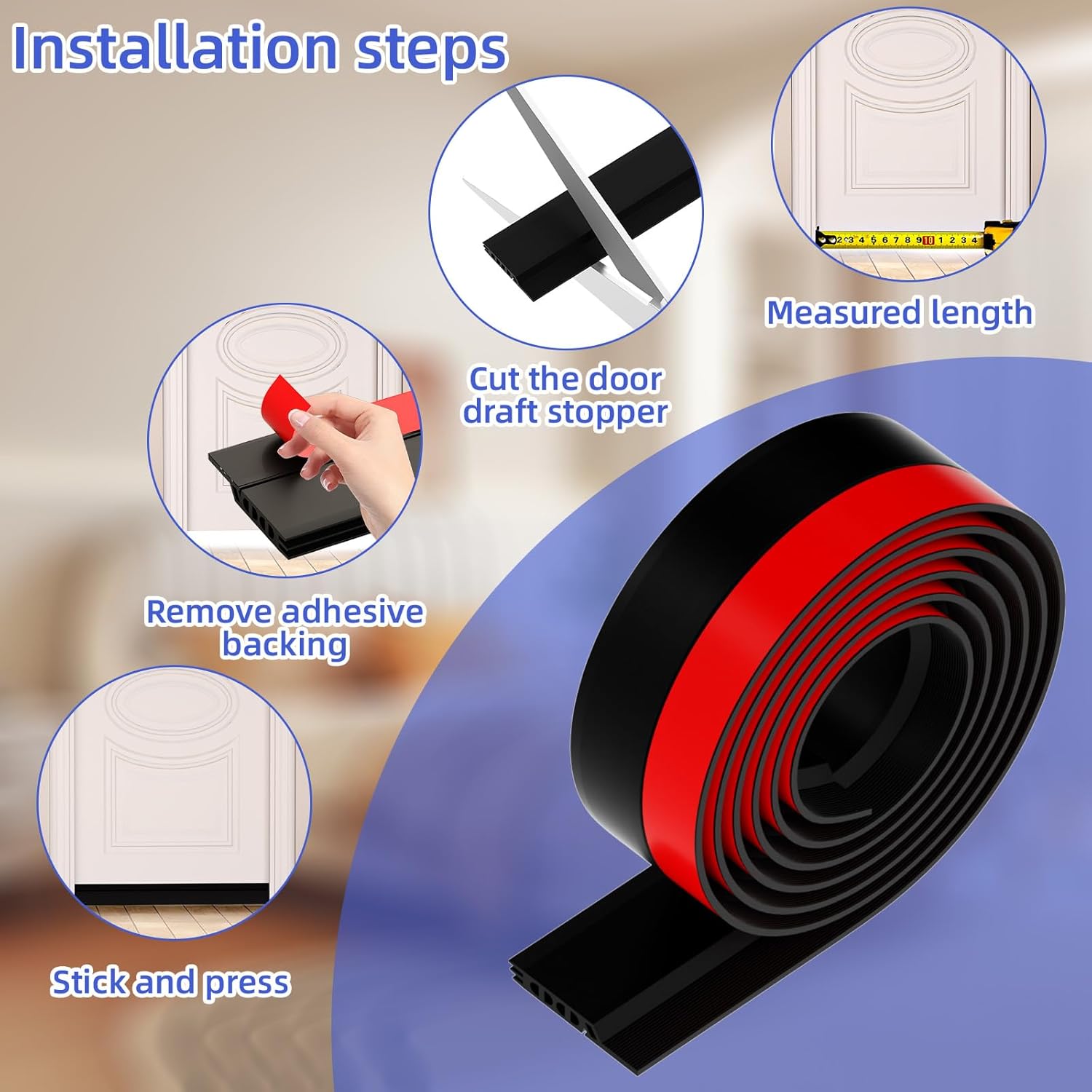 Door Draft Stopper with Adjustable Fit and Heavy Duty Seal