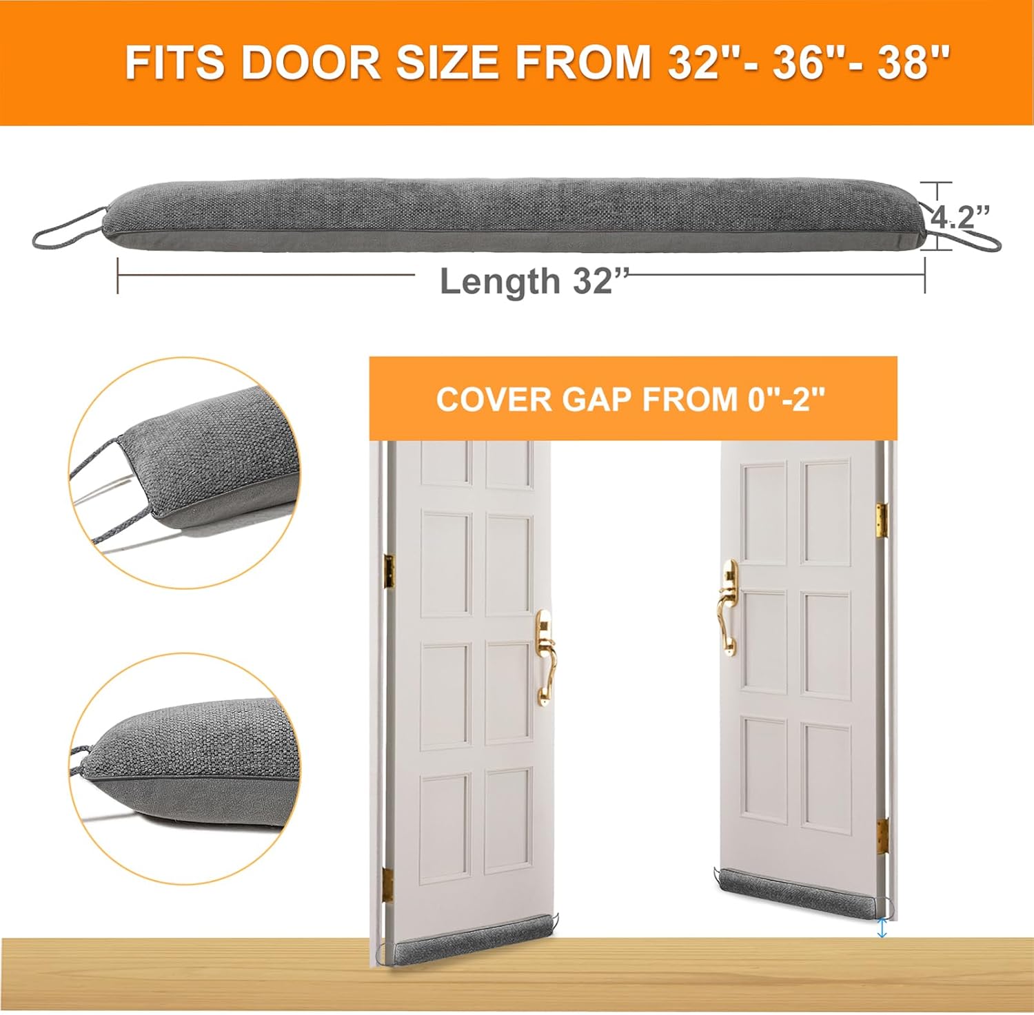Makryebi Weighted Door Draft Stopper 32 Inch Grey