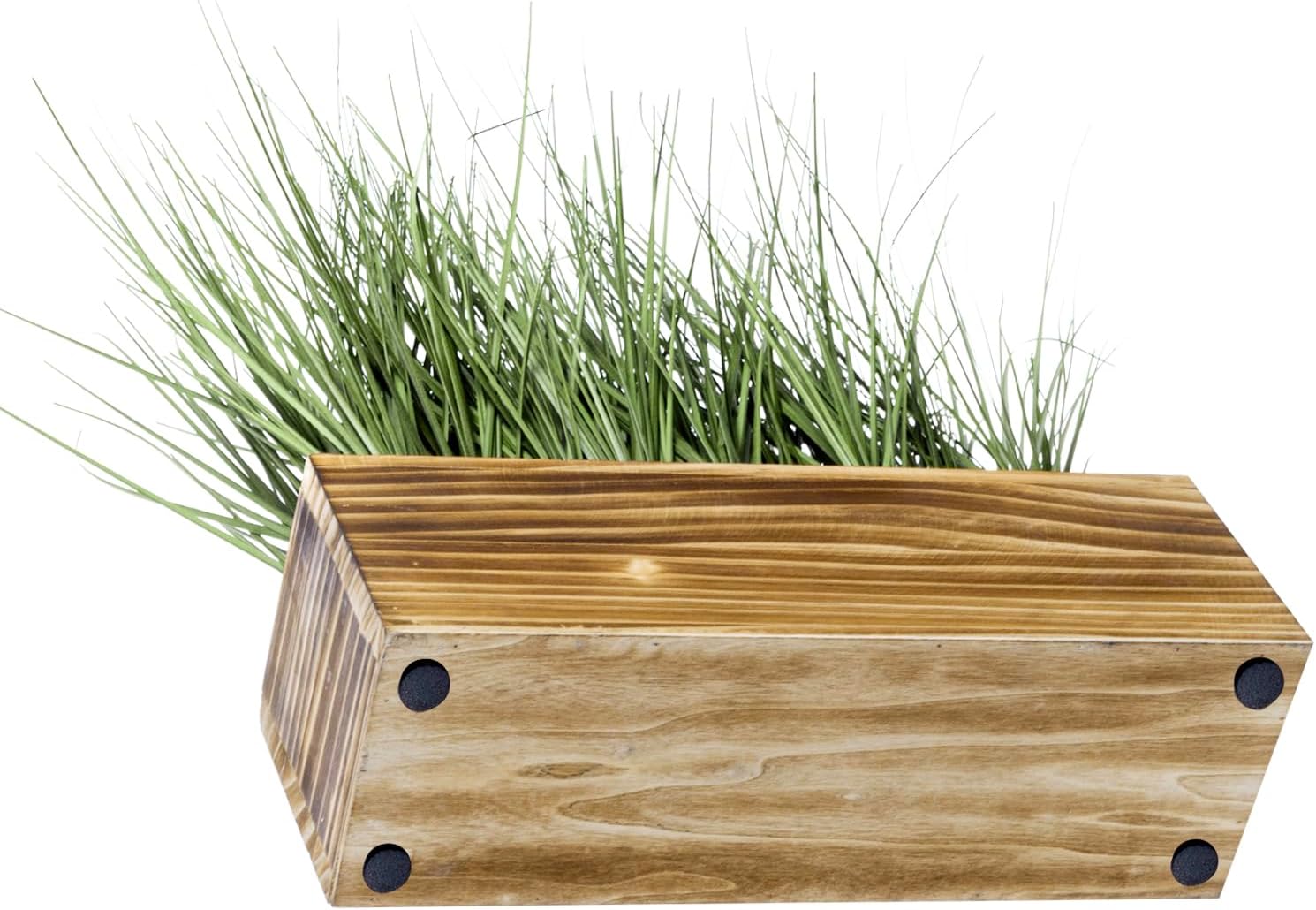 MyGift Artificial Grass in Rustic Burnt Wood Planter Box