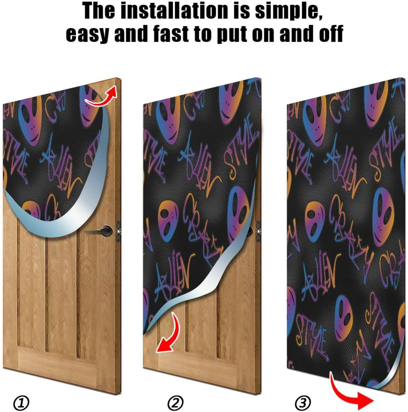 Susiyo Bright Aliens Graffiti Door Cover Halloween Decor