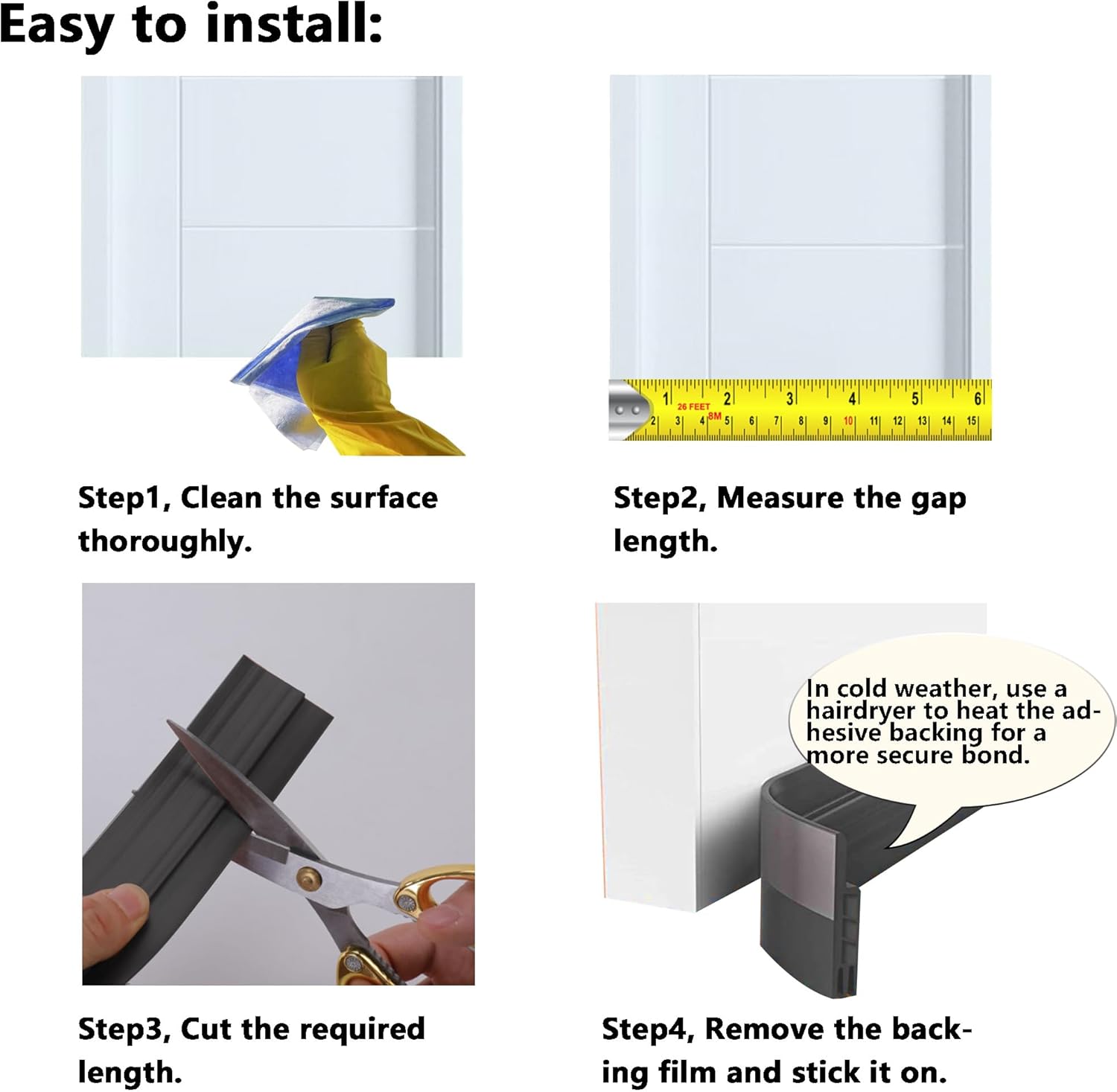 DOHUG Under Door Draft Stopper 39 Inch Door Blocker Black