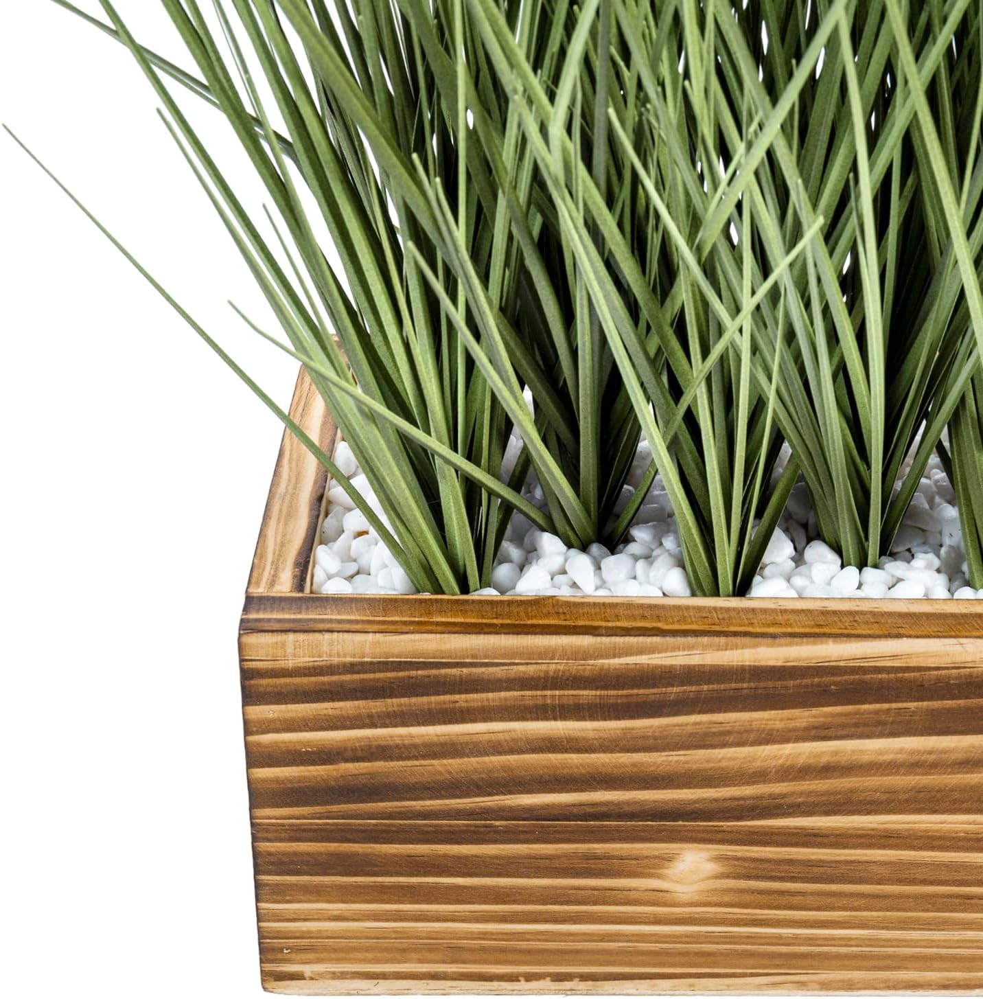 MyGift Artificial Grass in Rustic Burnt Wood Planter Box