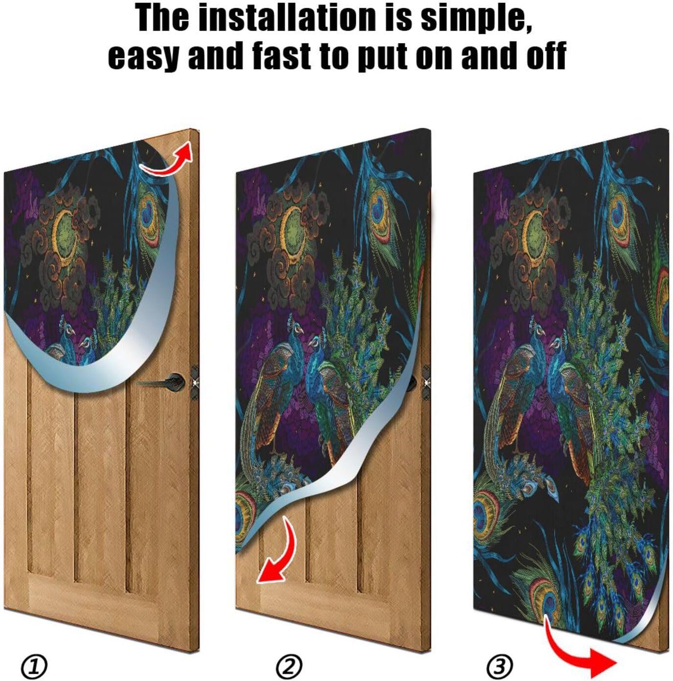 Susiyo Embroidery Peacock Halloween Door Cover 32x79 in