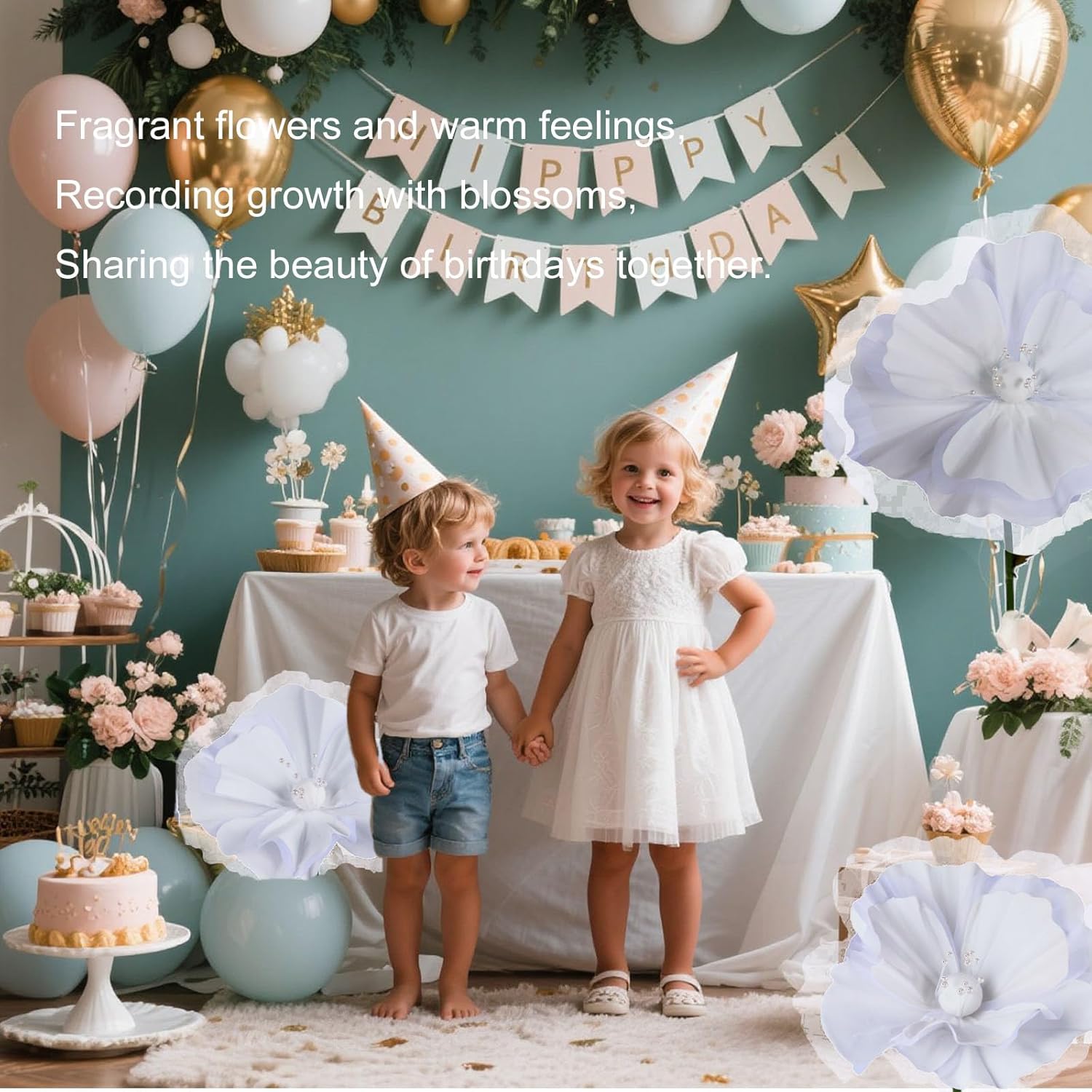 Giant White Flowers for Decor with Stand