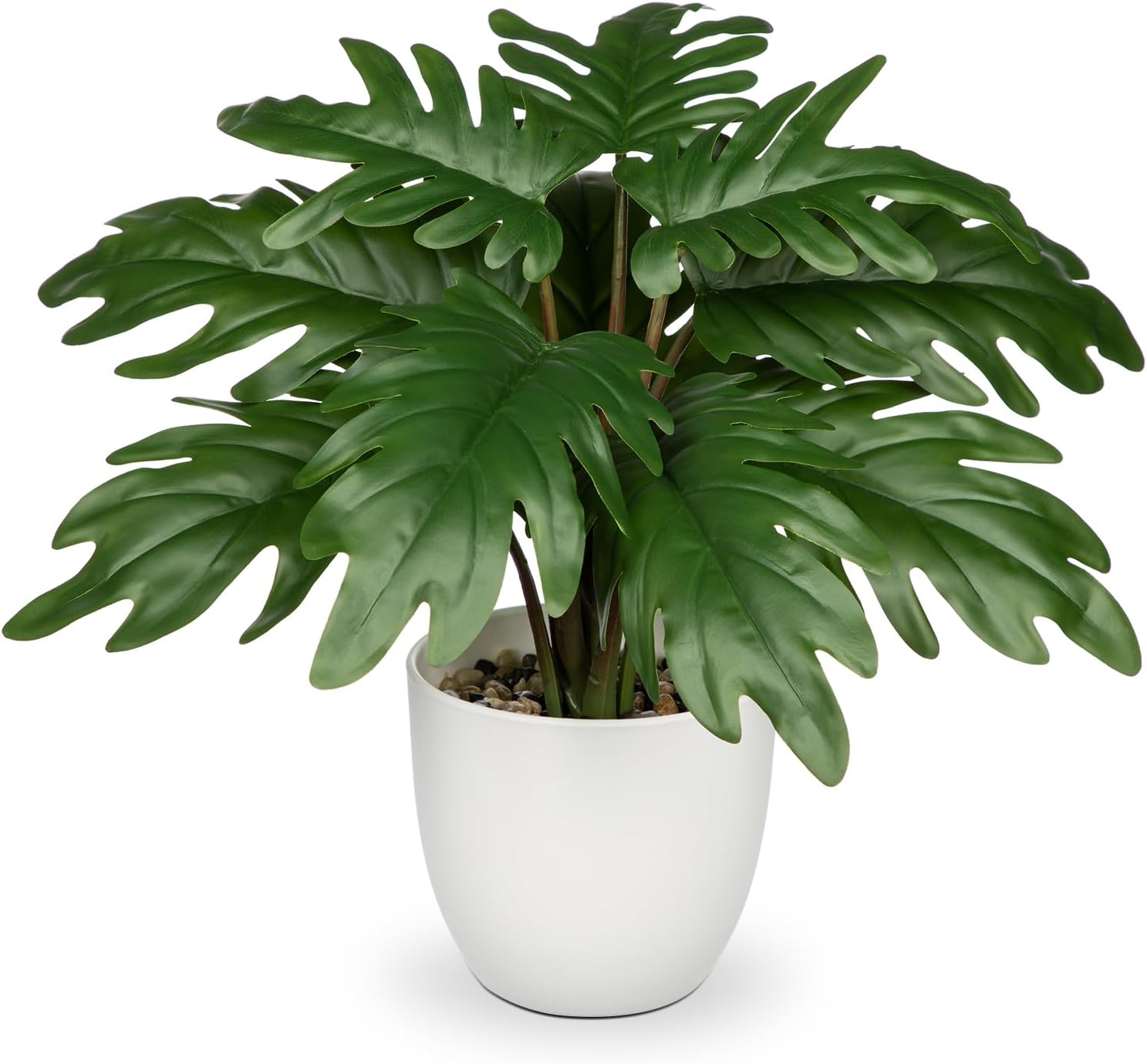 Hollyone Faux Monstera Artificial Plant in White Pot for Indoor Outdoor Decor