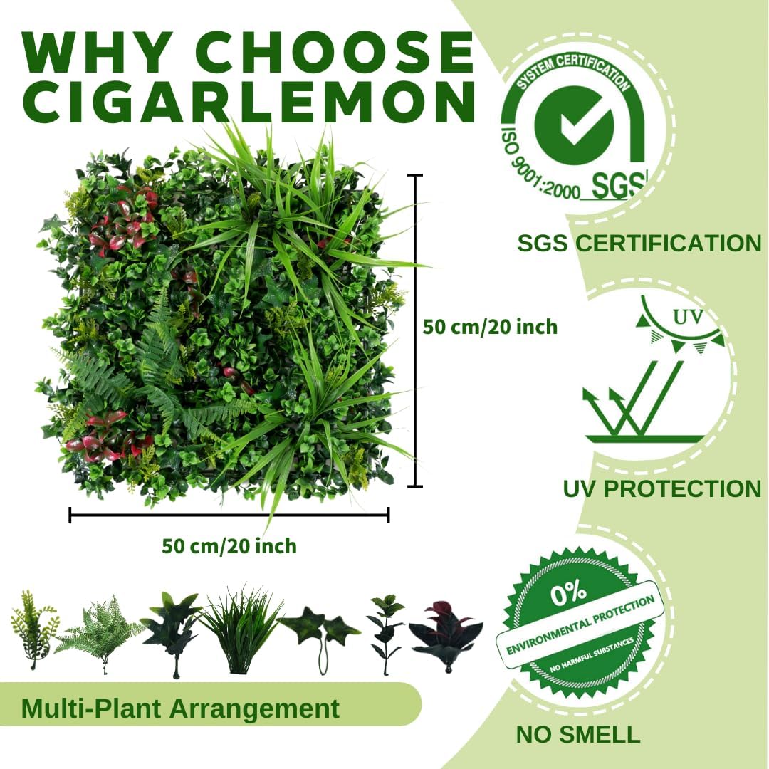 Artificial Green Wall Panels 20x20 for Privacy Fence and Indoor Outdoor Decor 6 Pack