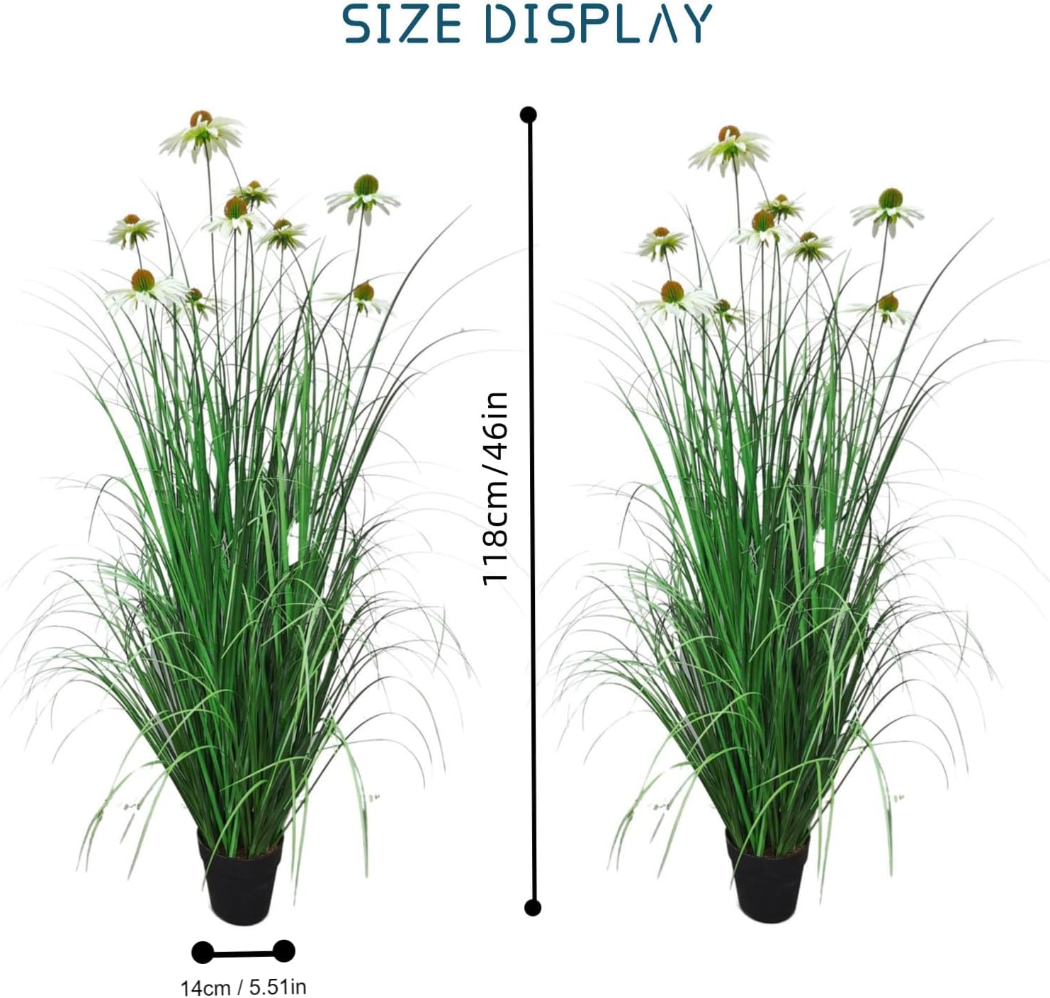 46-Inch Artificial Grass Plant with 9 Echinacea Flowers - 2-Pack