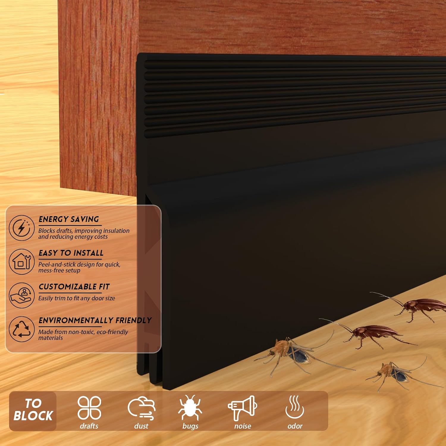 Floatlive Door Draft Stopper Black 78 Inch