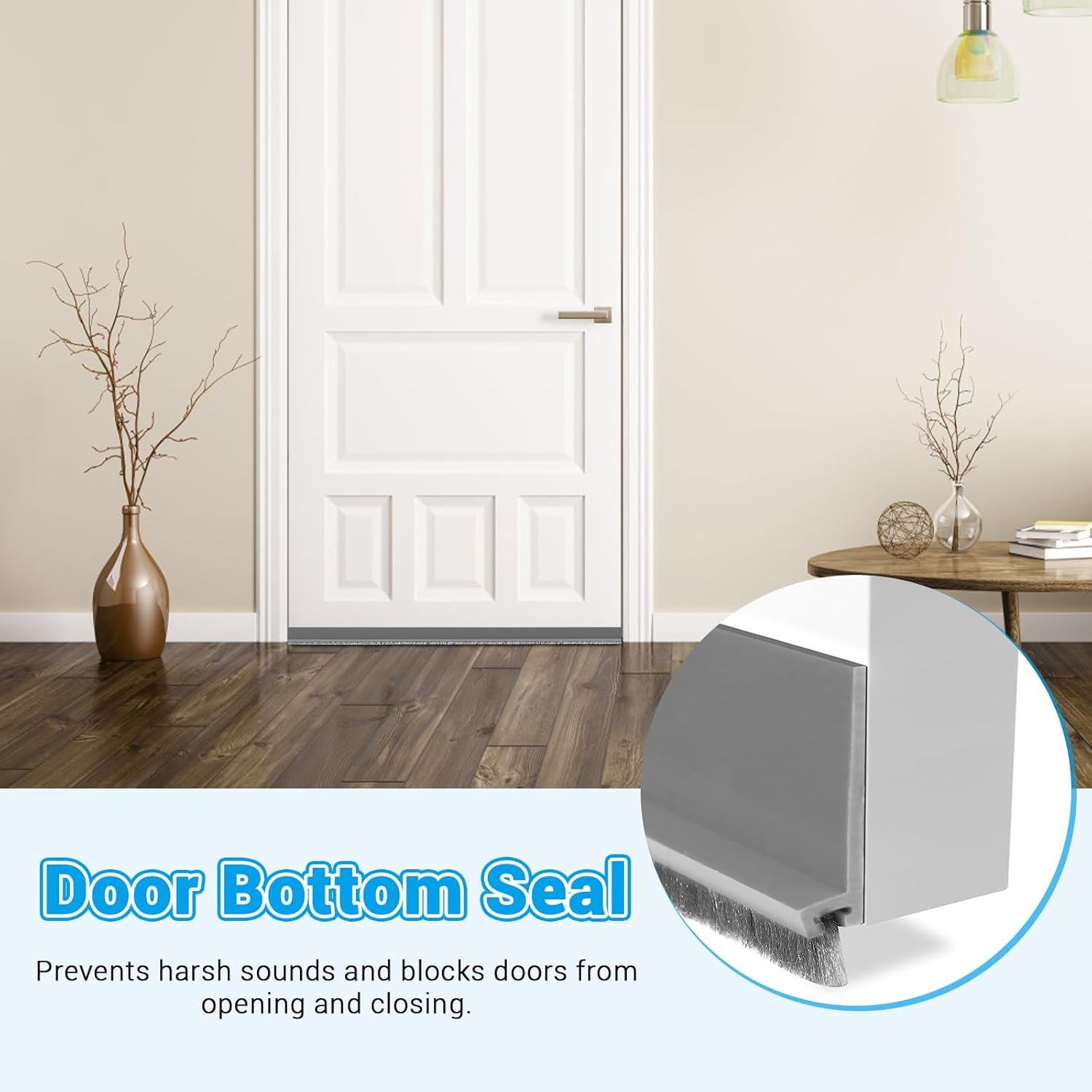 Huakaile 2 Pack Rubber Door Sweep with Brush Self-Adhesive Draft Stopper for Door Seals Black