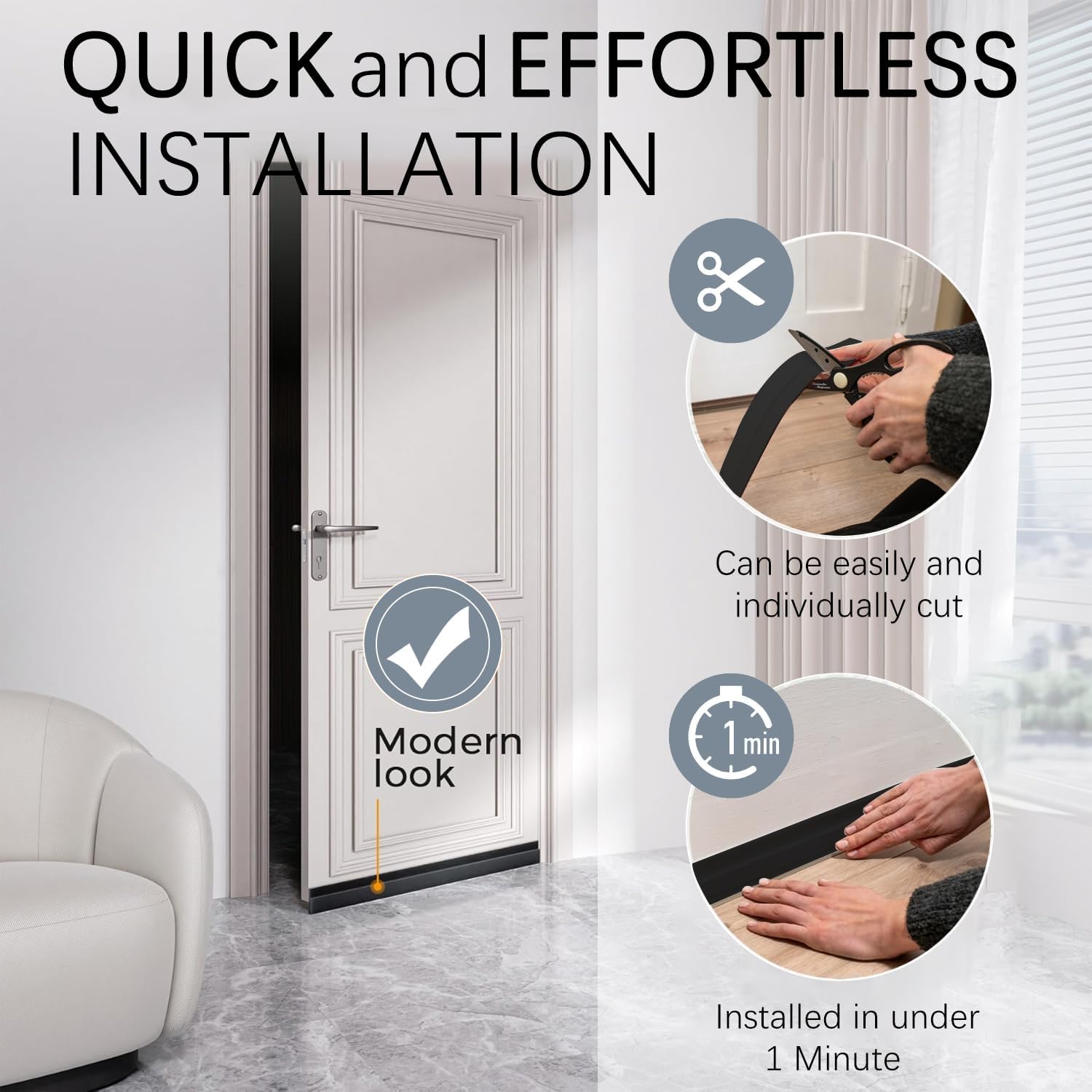 2 Pack Door Draft Stoppers 2 x 39 Black Strips