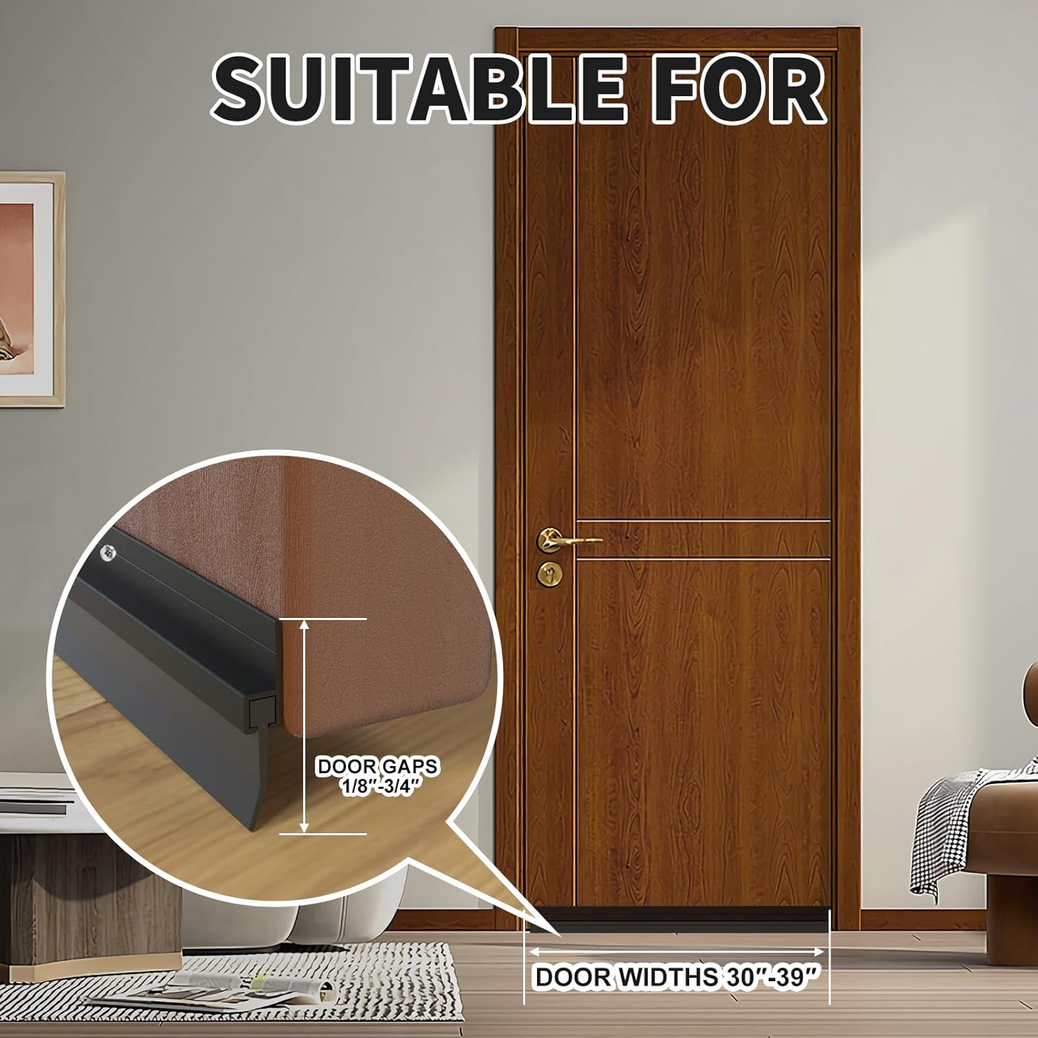 2 Pack Door Draft Stopper 39 Inch Black Aluminum Door Seal