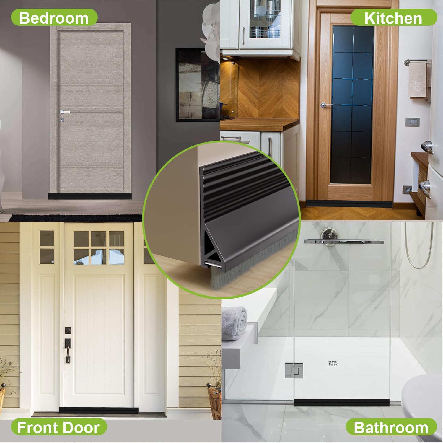 DINGLIAN 2 Door Brush Bottom Sweep Self Adhesive Draft Stopper 2 W x 39 L Black