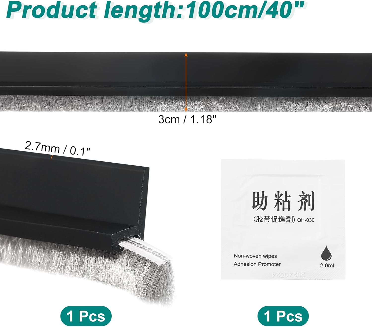 Uxcell Door Sweep 12 x 40 Draft Stopper Black