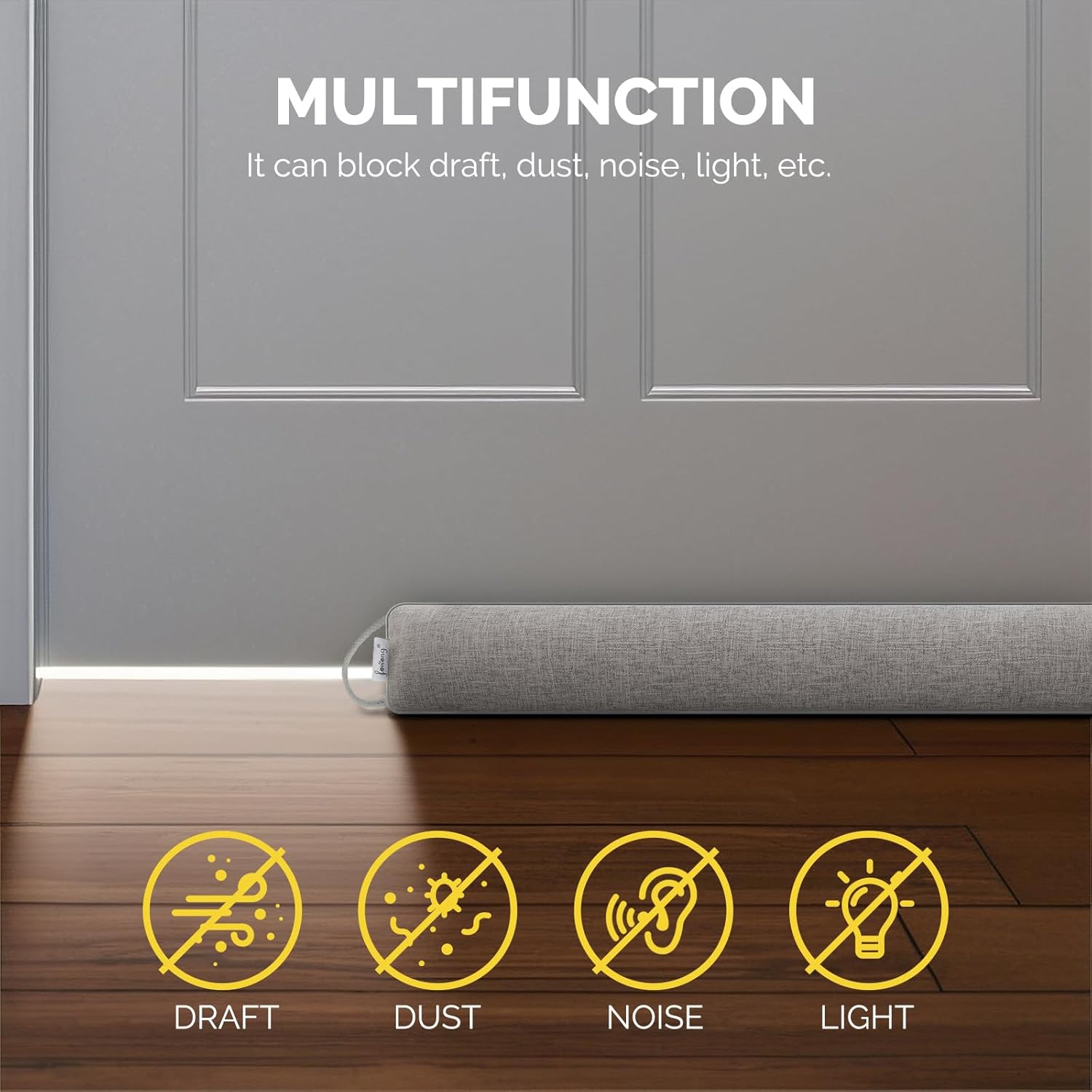 Fowong Door Draft Stopper 30 Inch Weighted Noise Blocker with Hook Tapes for Easy Install Grey
