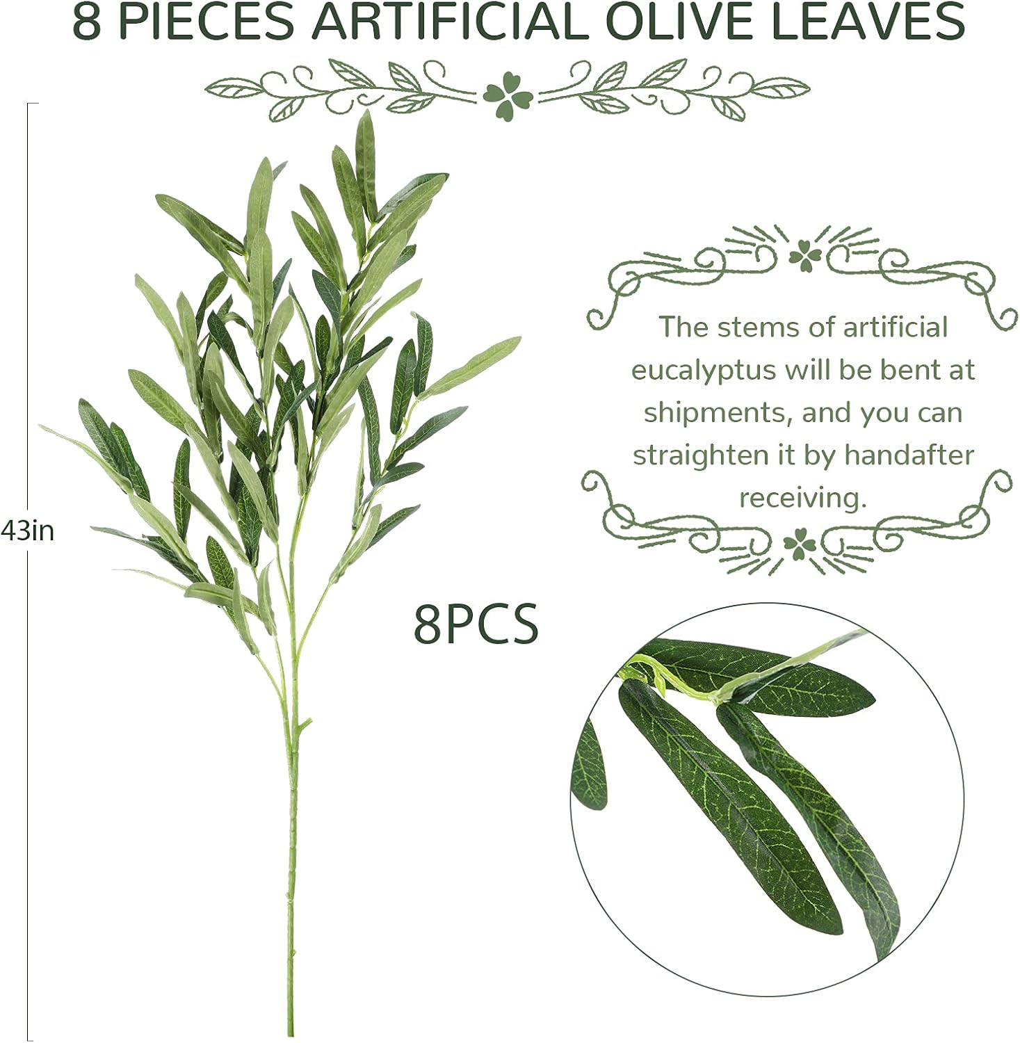 WILLBOND 8 Bundle Artificial Olive Branches 43 Inch Tall