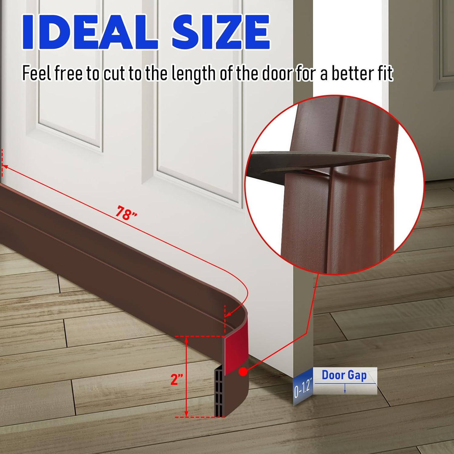 Premium Door Draft Stopper 2x78 Inch Brown