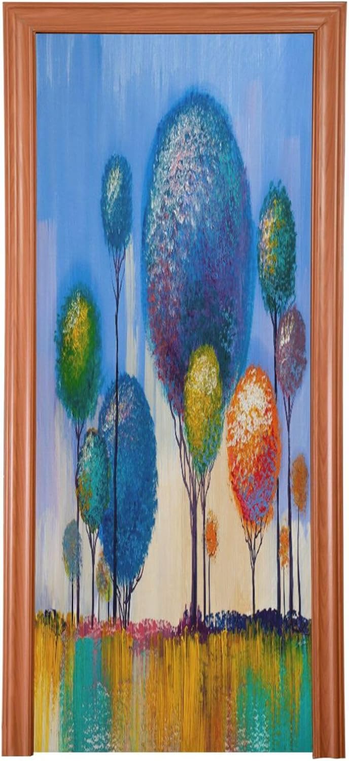 Susiyo Colorful Tree Halloween Door Cover Stretch Fabric Door Decoration for Home and Party