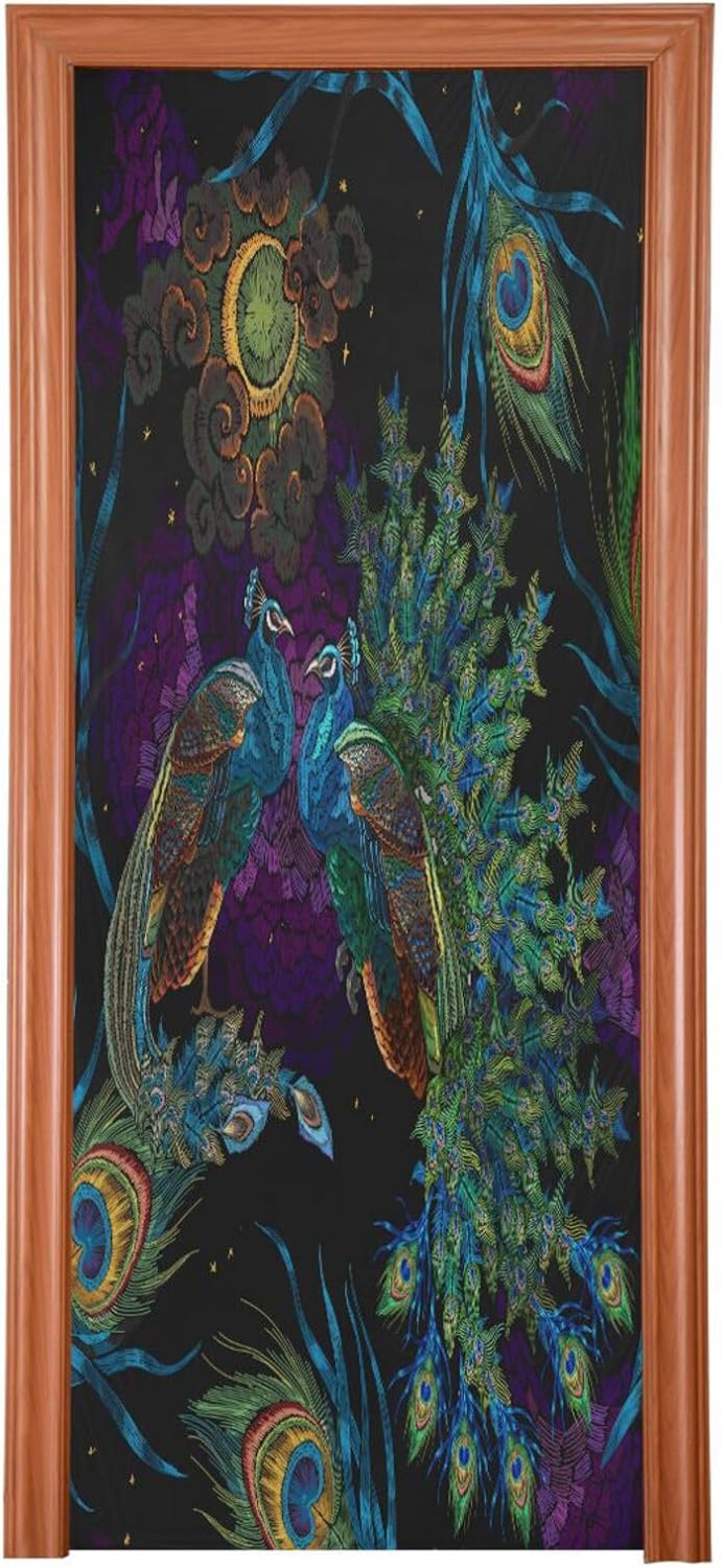 Susiyo Embroidery Peacock Halloween Door Cover 32x79 in